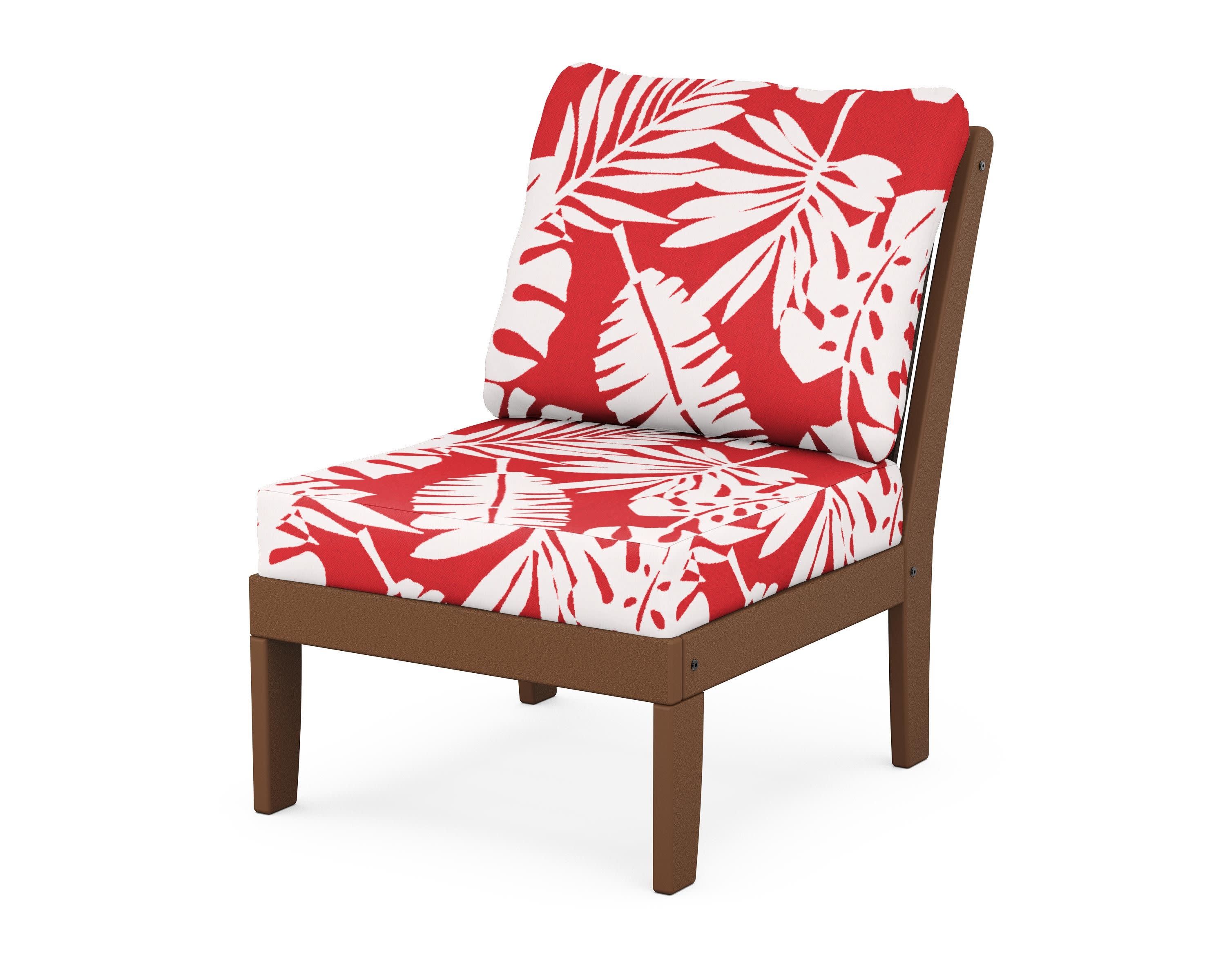 Braxton Modular Armless Chair in Teak / Leaf Crimson