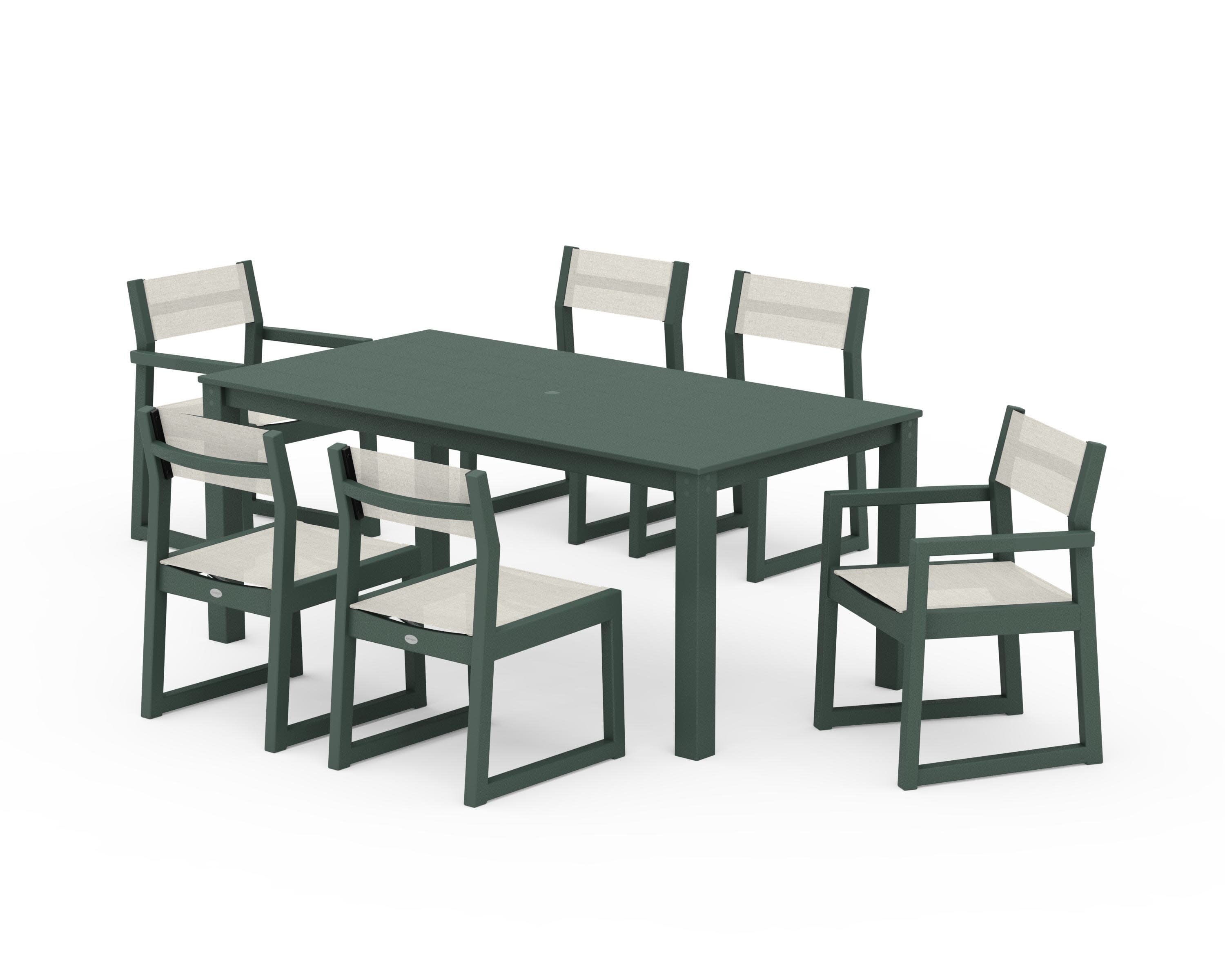 EDGE Sling 7-Piece Parsons Dining Set in Green / Parchment Sling
