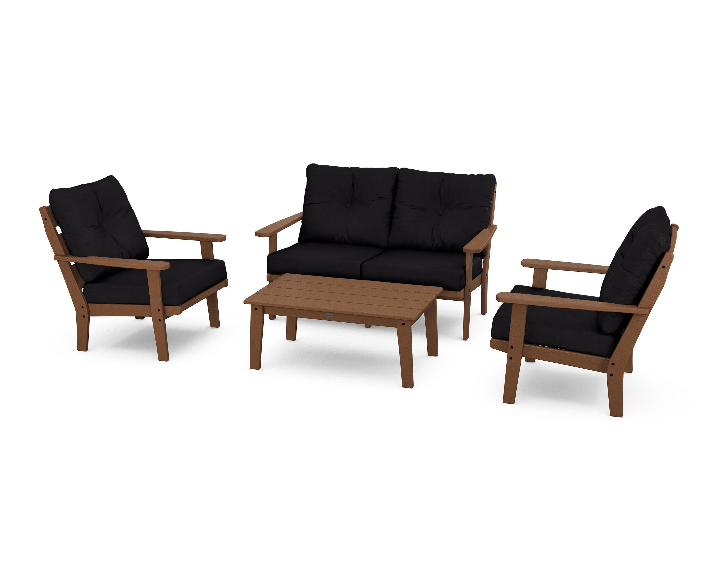 Lakeside 4-Piece Deep Seating Set in Teak / Midnight Linen