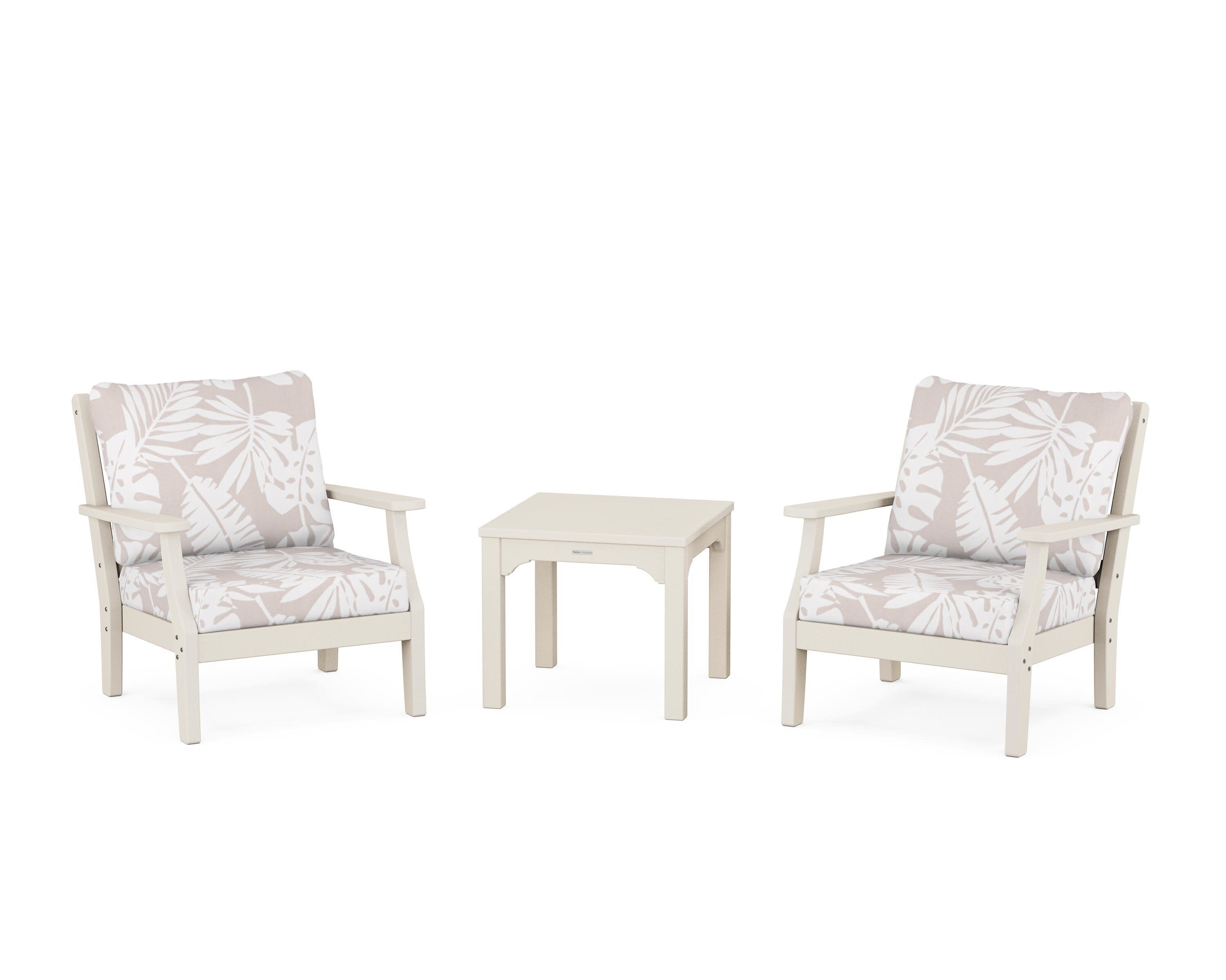 Chinoiserie 3-Piece Deep Seating Set in Sand / Leaf Dune Burlap