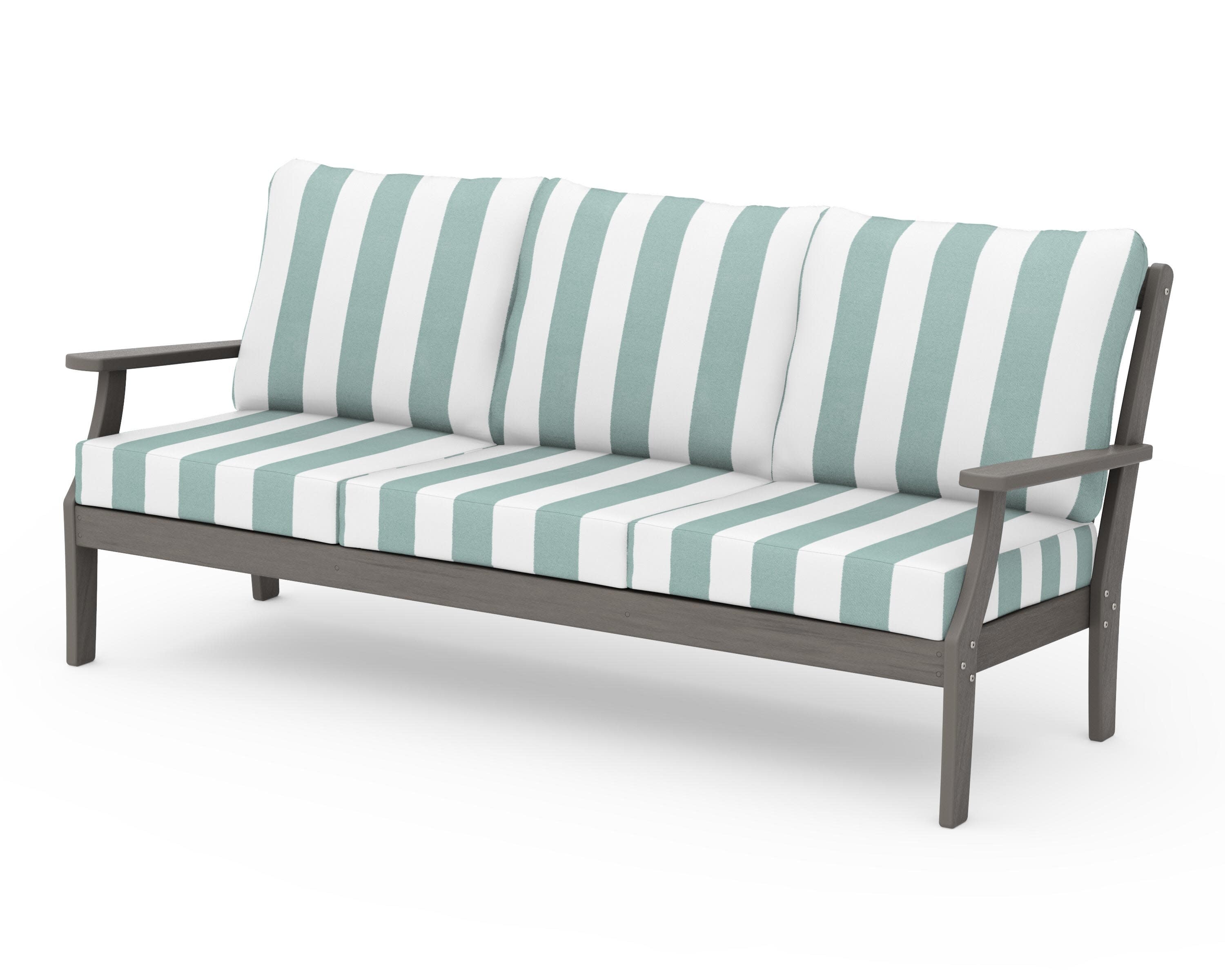 Braxton Deep Seating Sofa in Driftwood / Cabana Stripe Glacier Spa