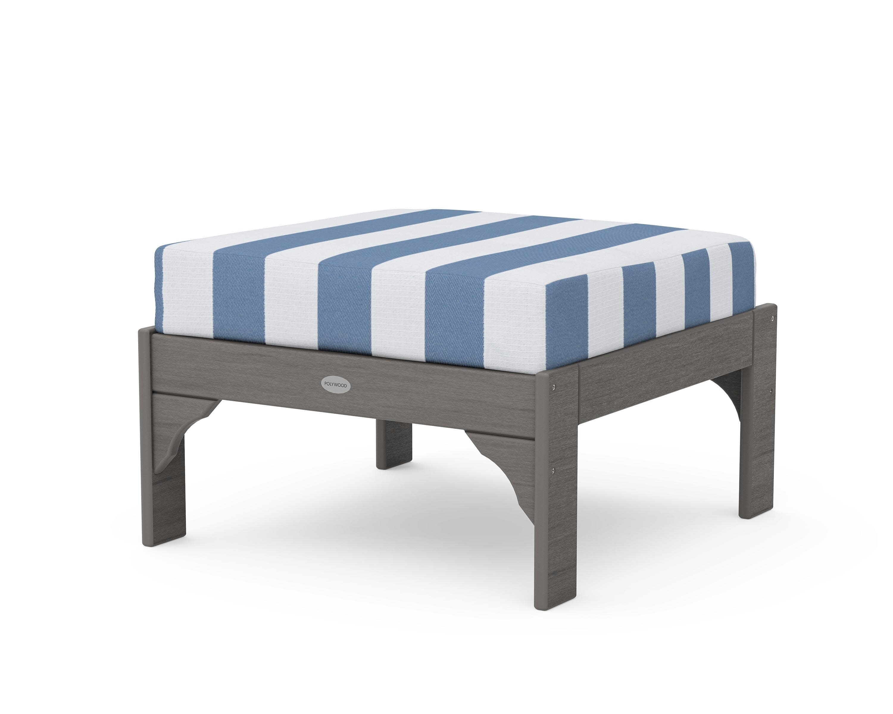 Vineyard Deep Seating Ottoman in Driftwood / Cabana Stripe Sky Blue