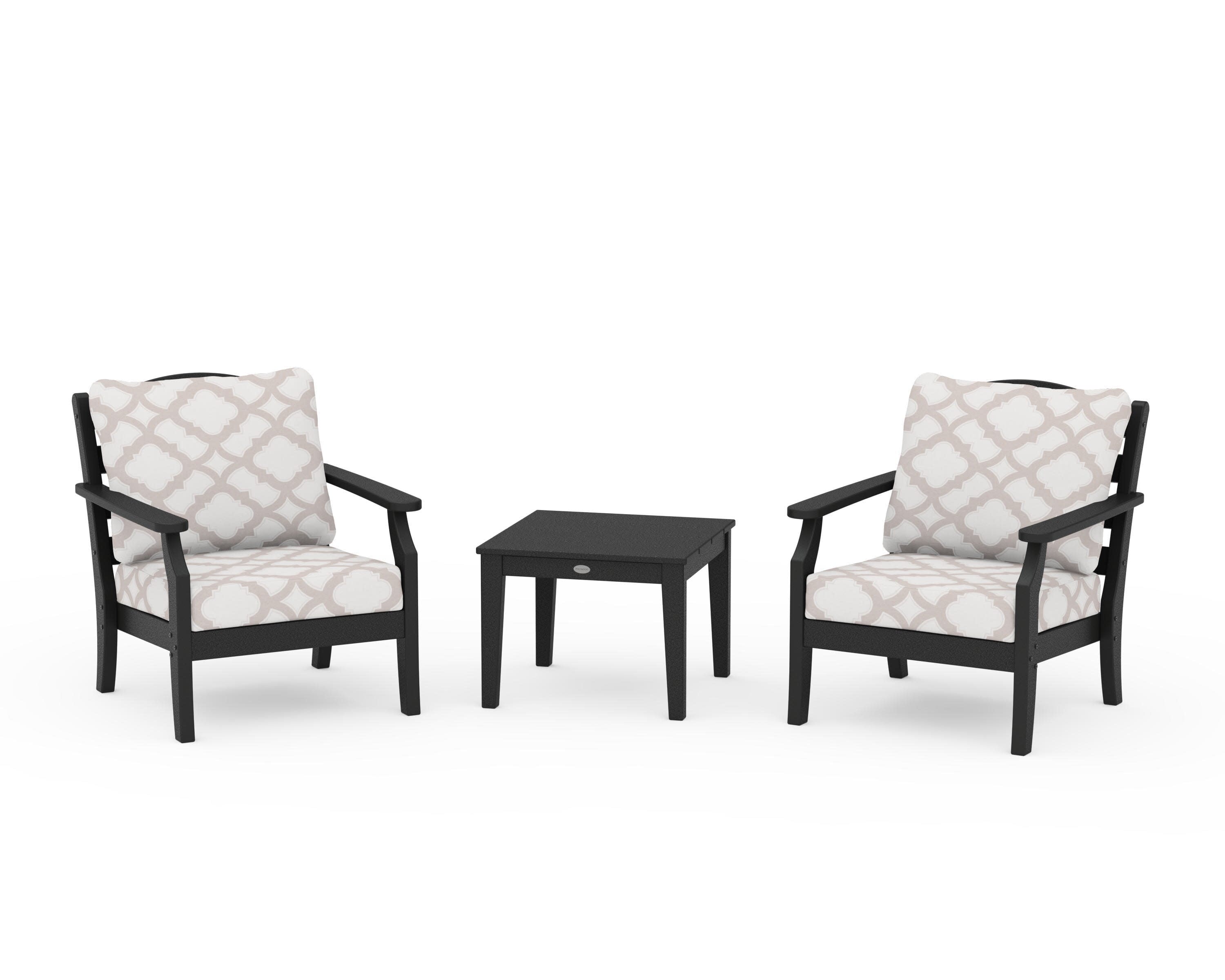 Savannah 3-Piece Deep Seating Set in Black / Trellis Dune Burlap