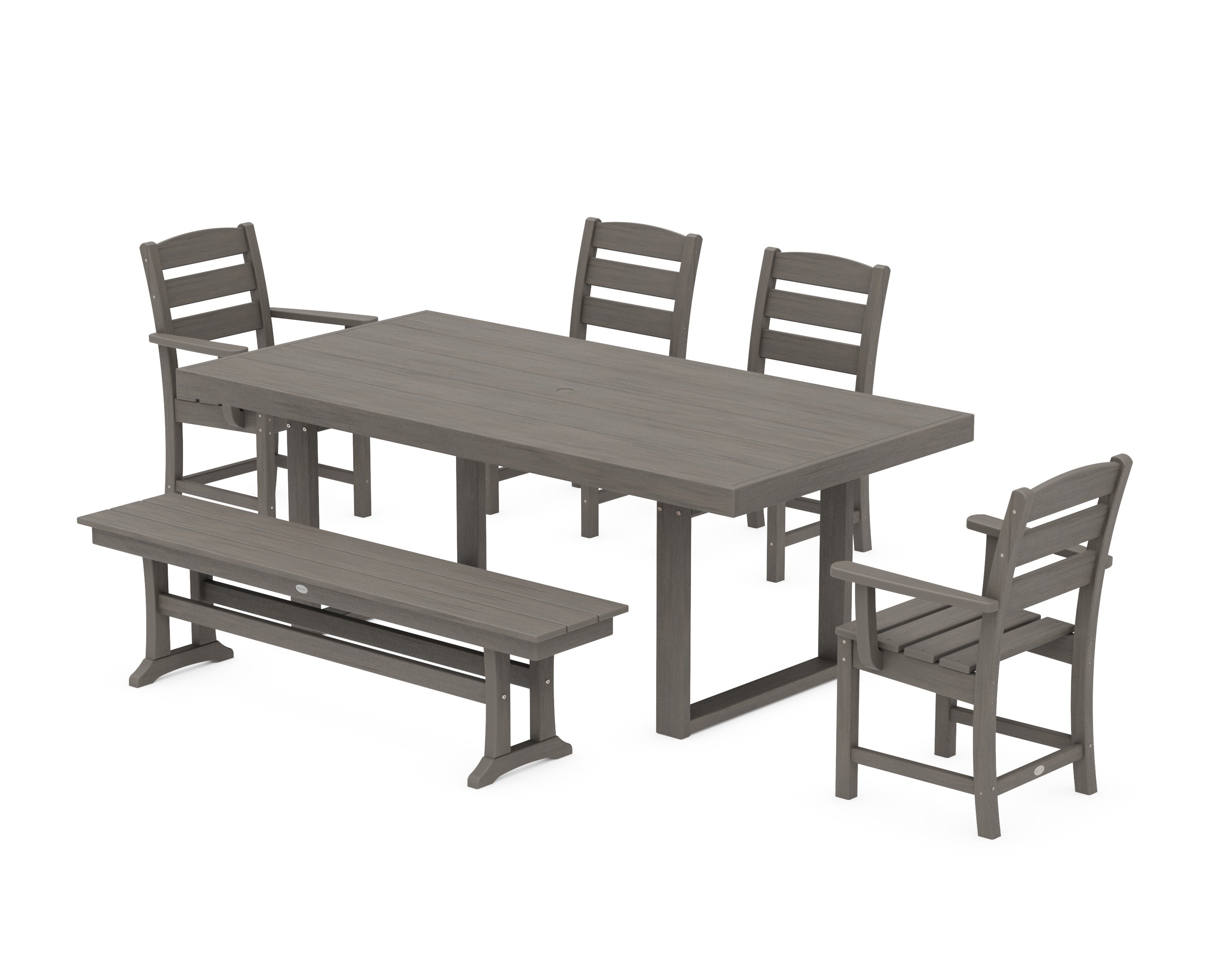 Lakeside 6-Piece Dining Set with Bench in Driftwood