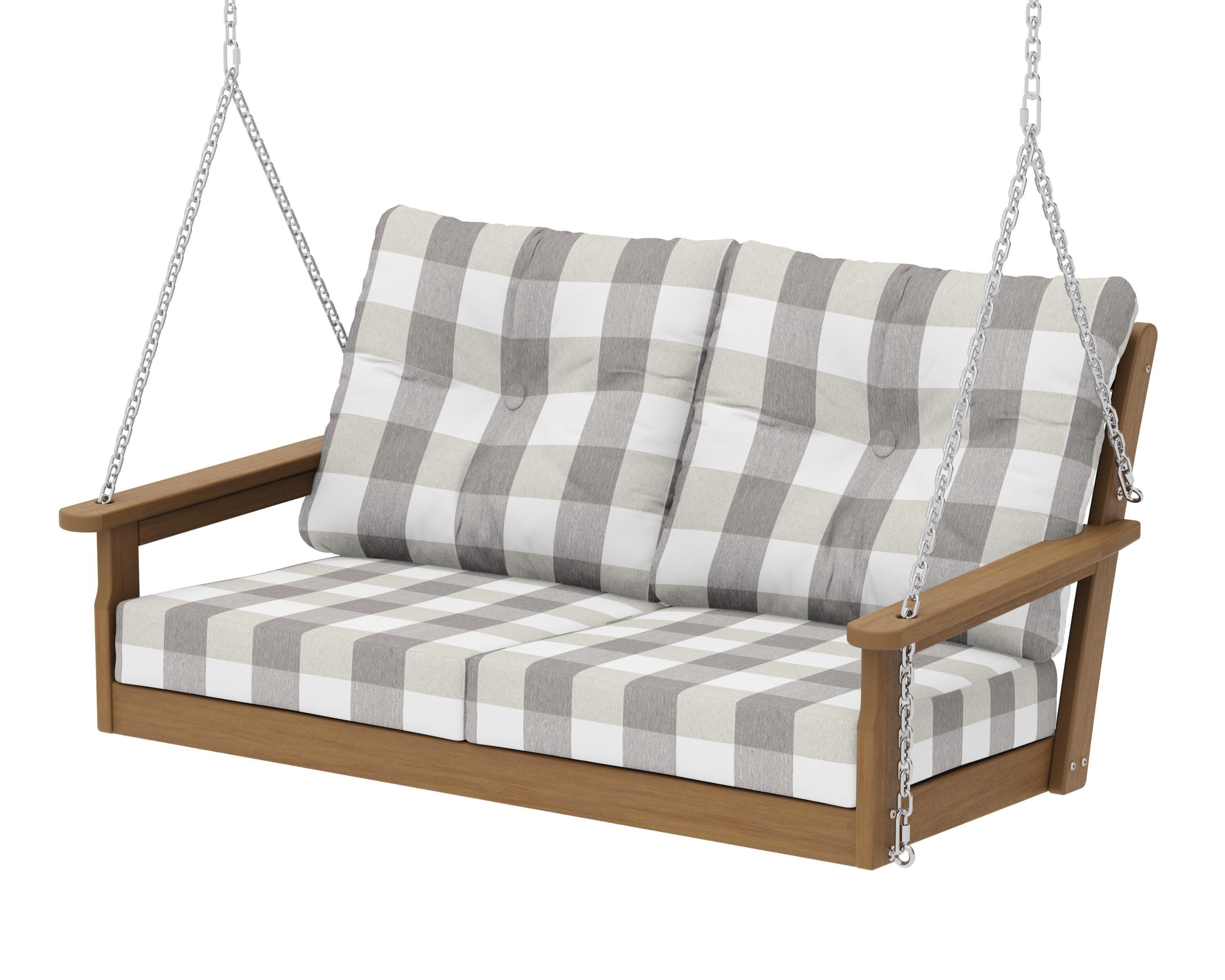 Vineyard Deep Seating Swing in Natural / Buffalo Plaid Grey Mist