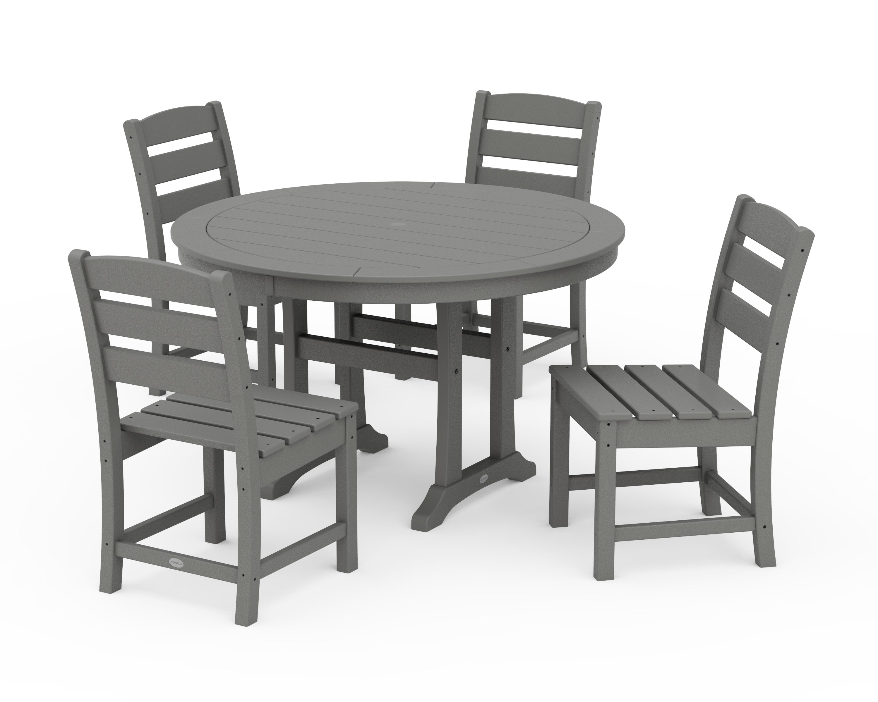 Lakeside Side Chair 5-Piece Round Dining Set With Trestle Legs in Slate Grey