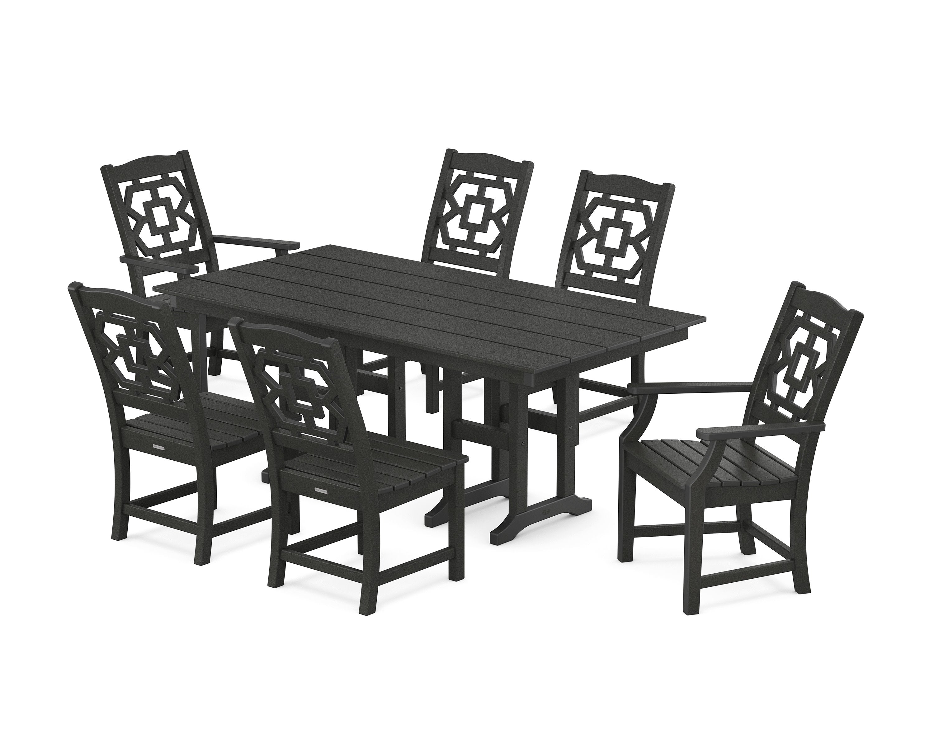 Chinoiserie 7-Piece Farmhouse Dining Set in Black