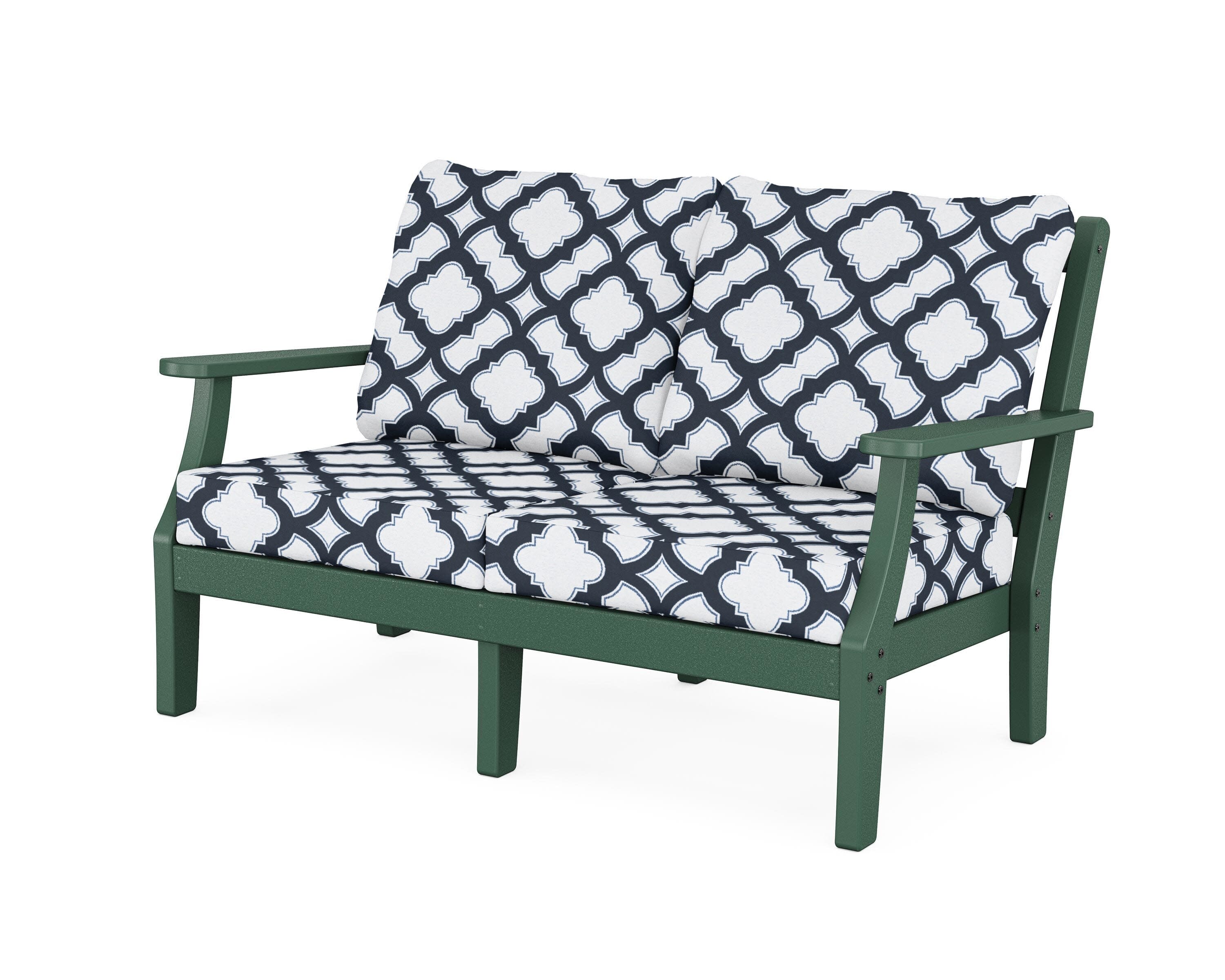 Chinoiserie Deep Seating Loveseat in Green / Trellis Marine Indigo