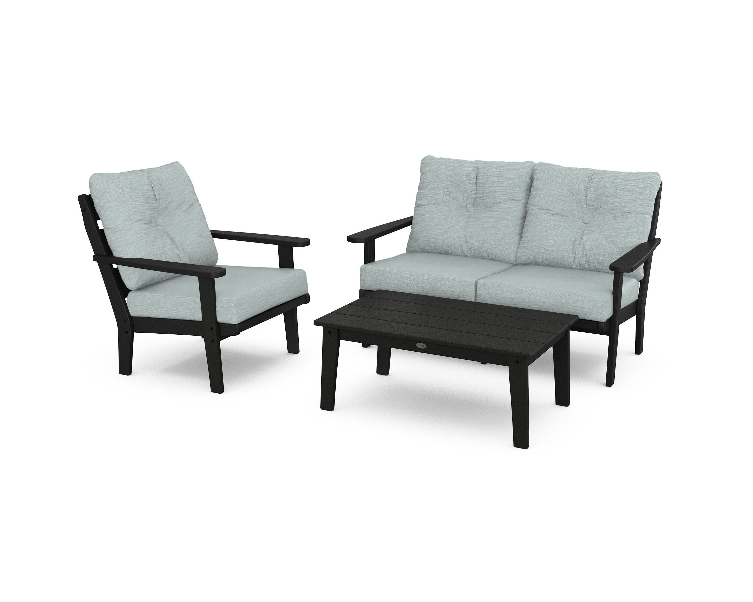 Lakeside 3-Piece Deep Seating Set in Black / Soothe Mist