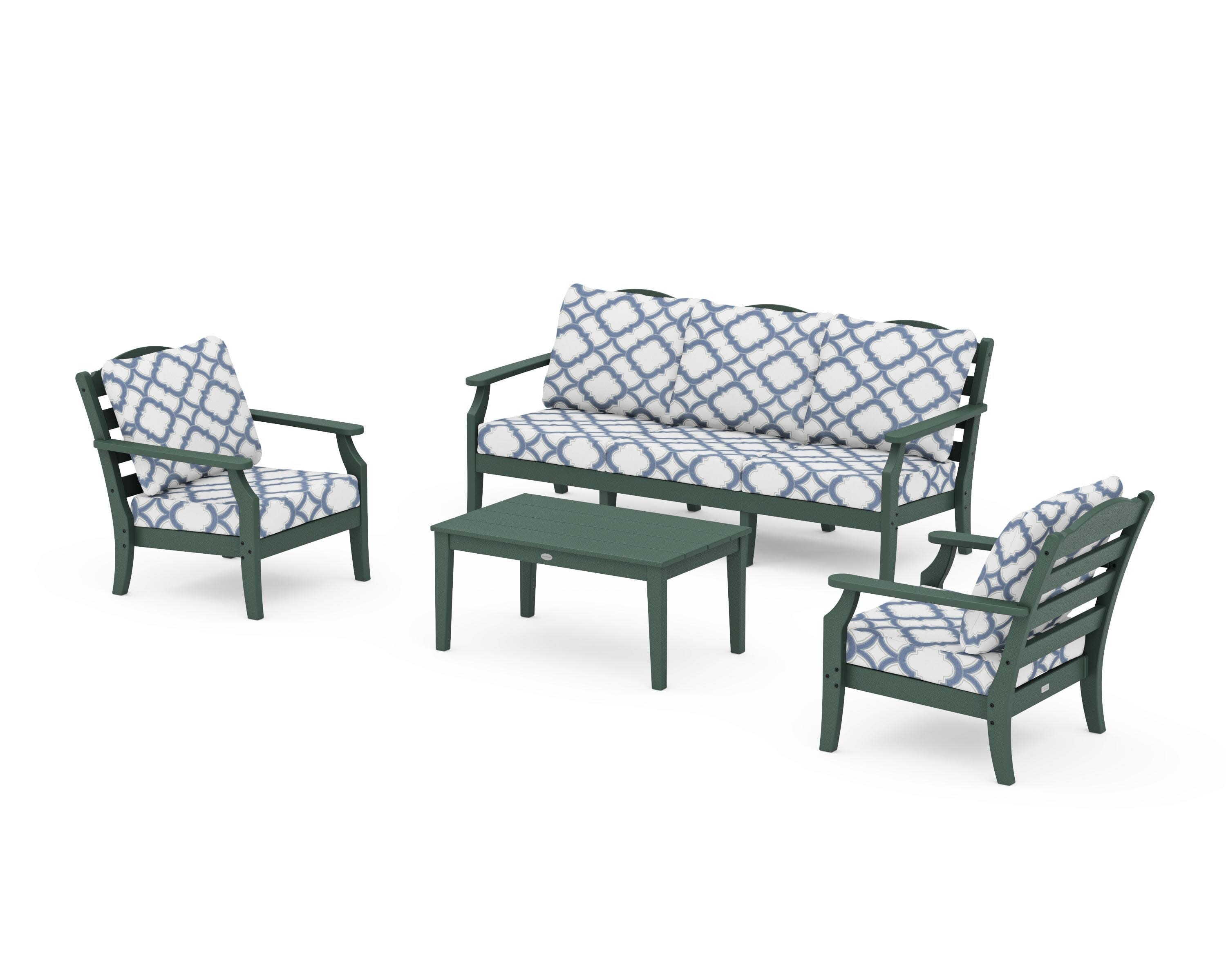 Savannah 4-Piece Deep Seating Set with Sofa in Green / Trellis Sky Blue