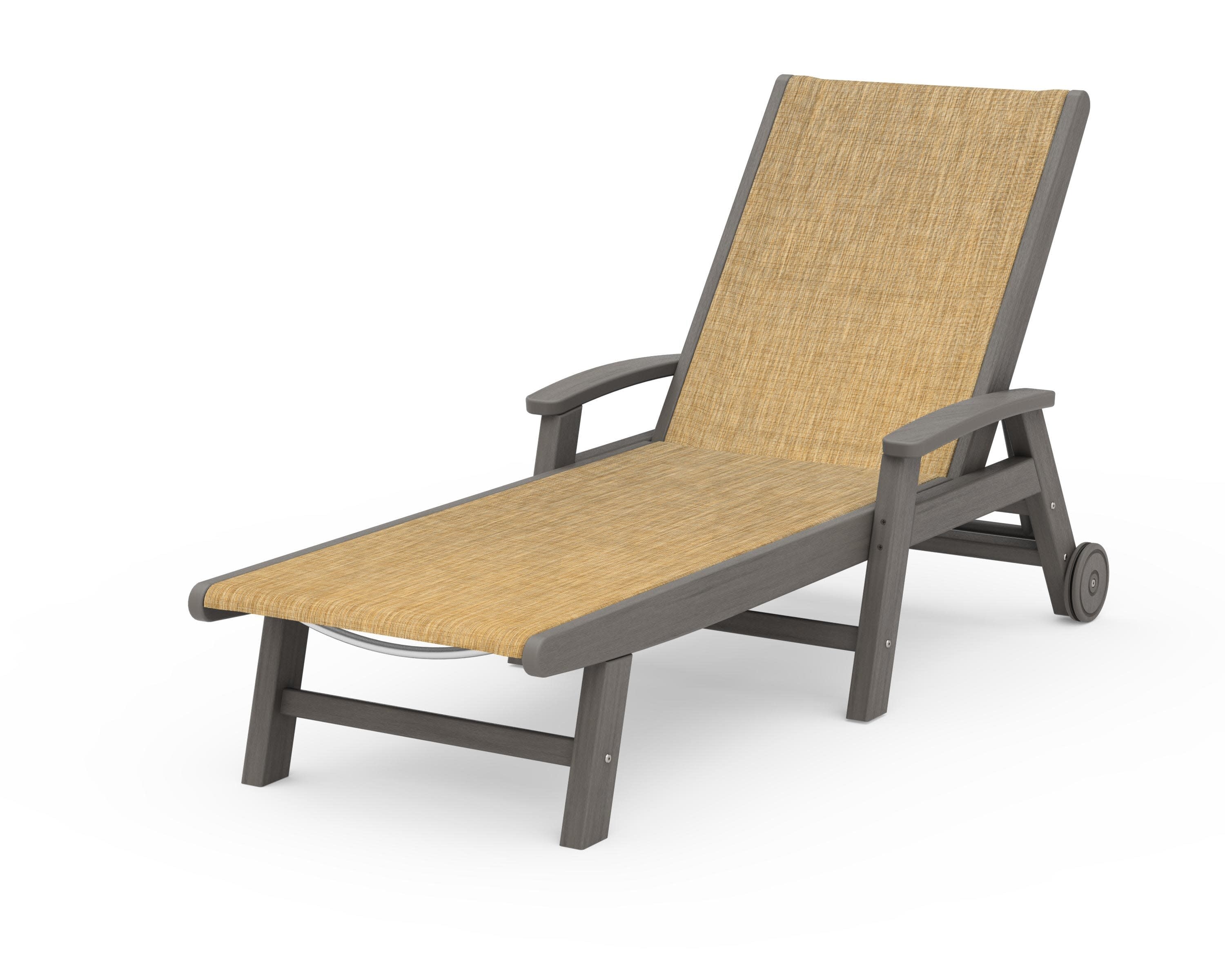 Coastal Chaise with Wheels in Driftwood / Burlap Sling