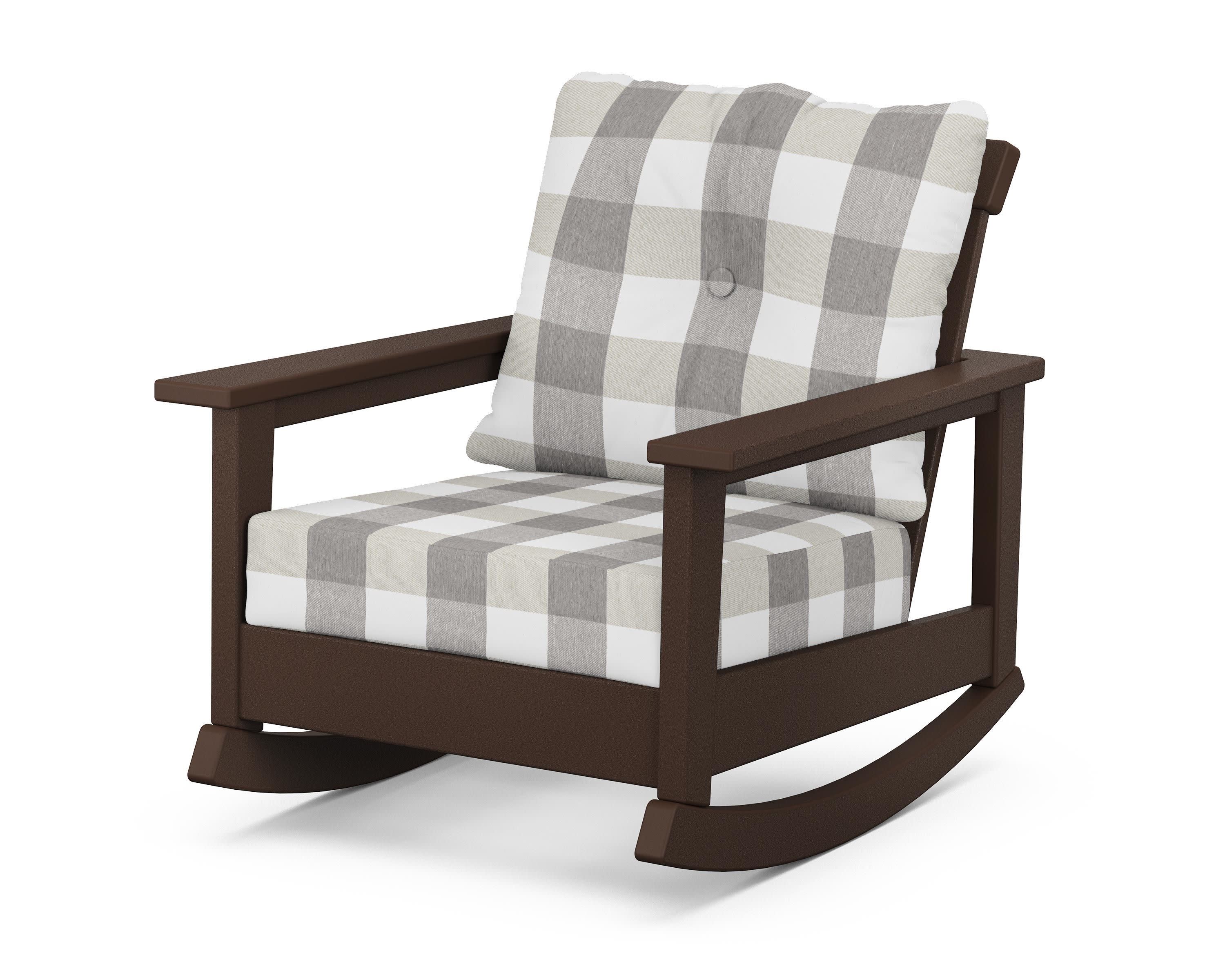 Prescott Deep Seating Rocking Chair in Mahogany / Buffalo Plaid Grey Mist