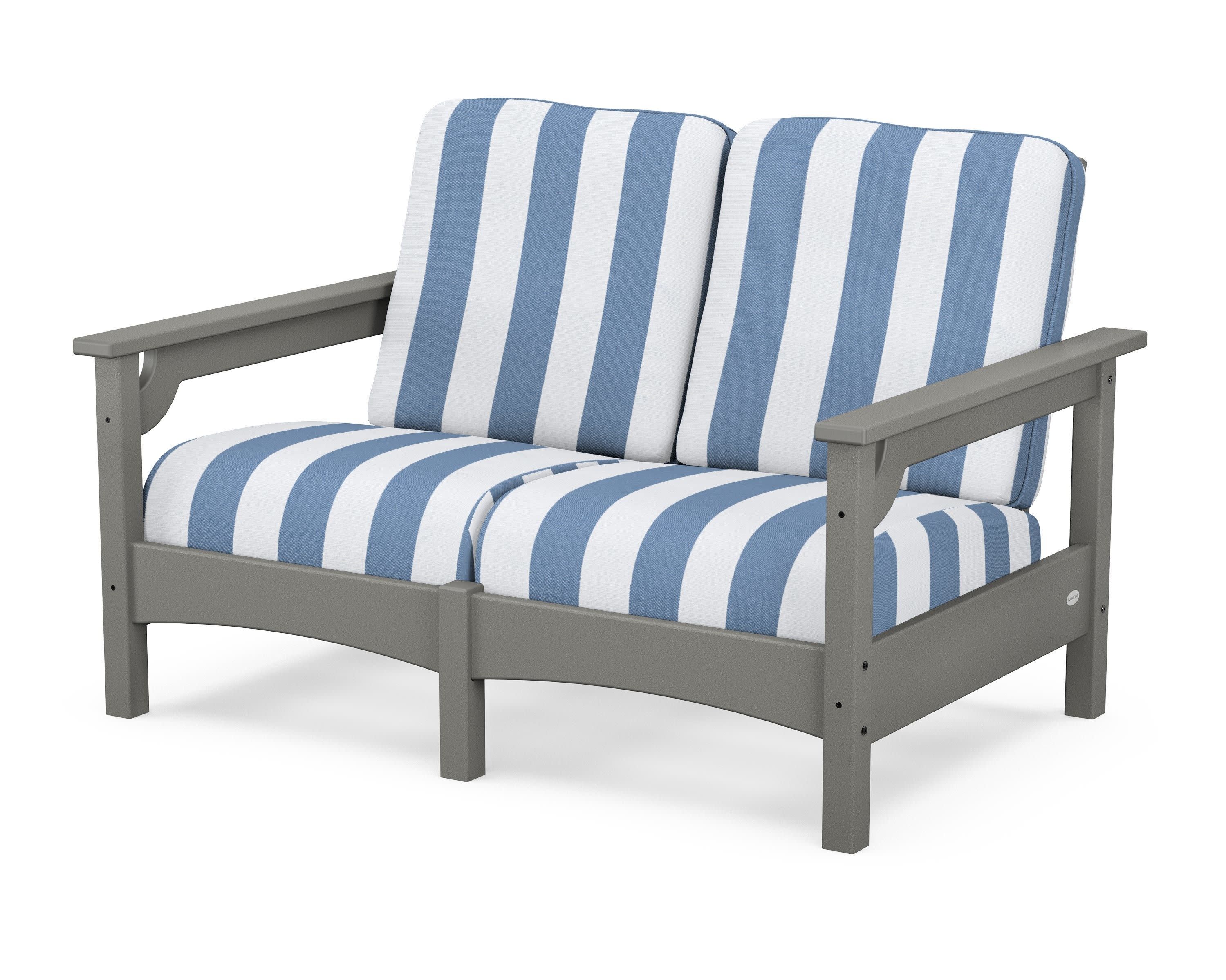 Club Loveseat in Slate Grey / Cabana Stripe Sky Blue
