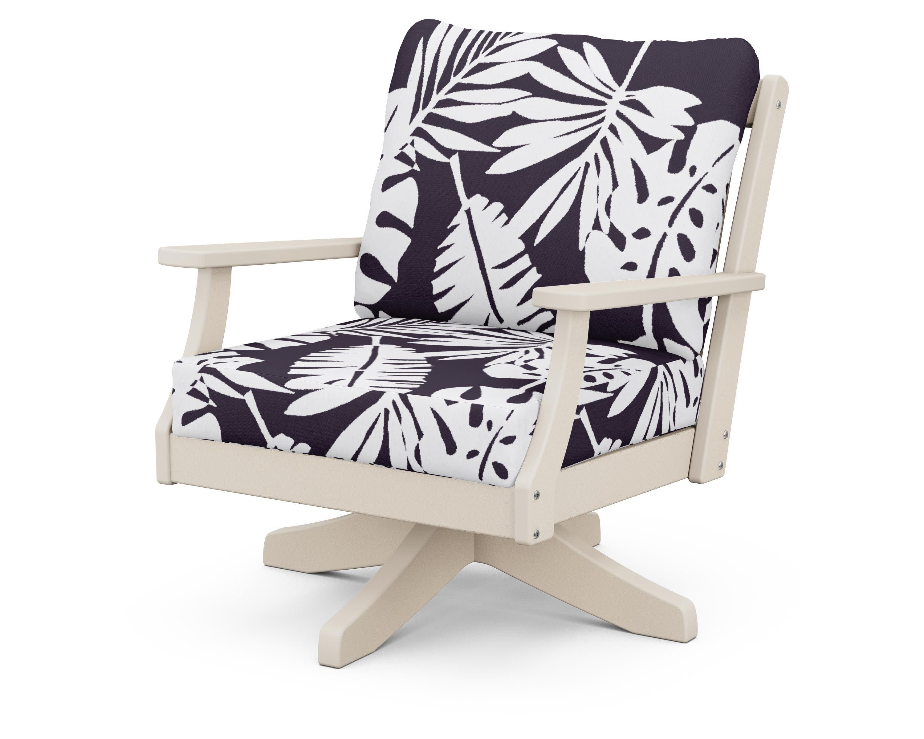 Braxton Deep Seating Swivel Chair in Sand / Leaf Navy