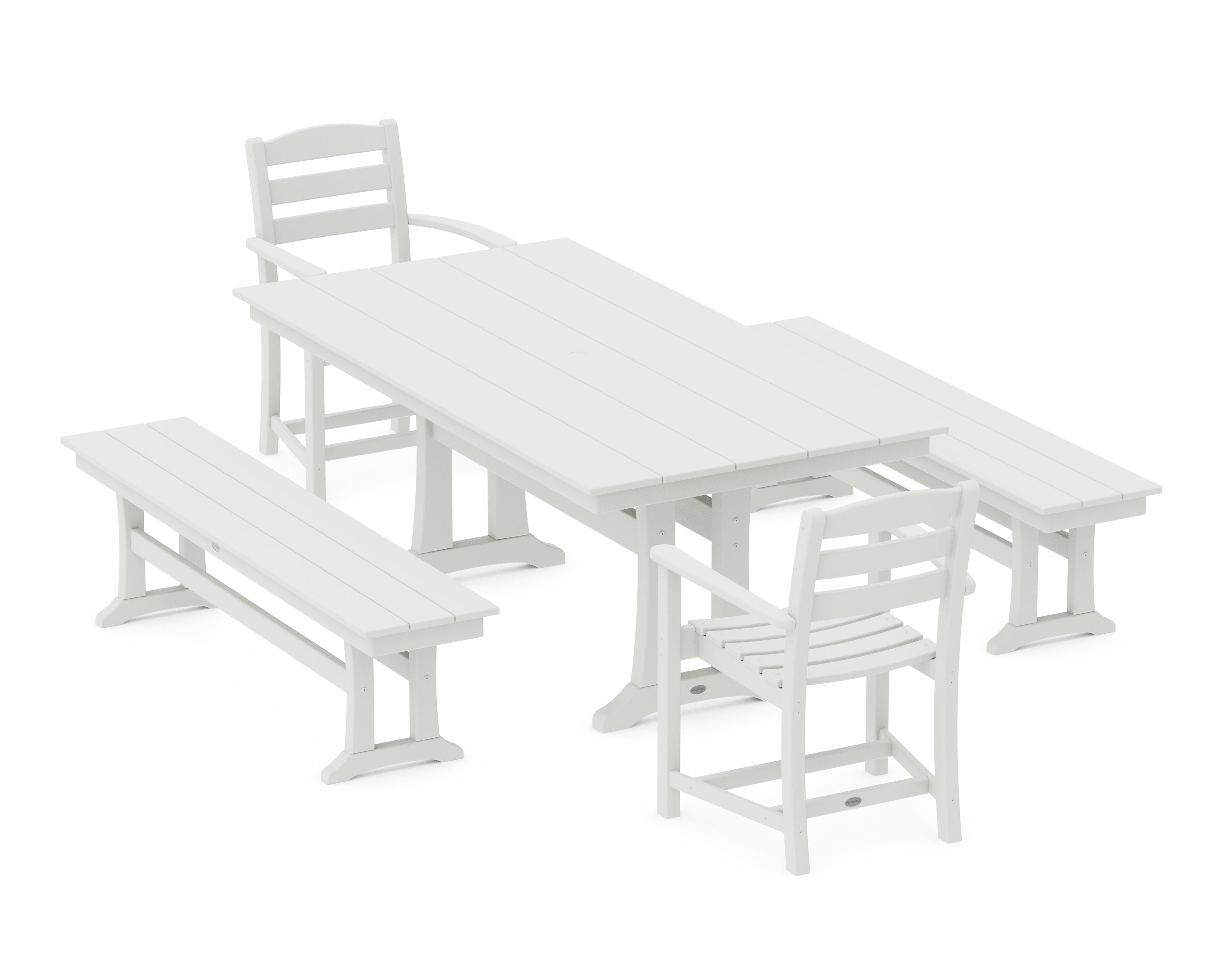 La Casa Cafe 5-Piece Farmhouse Dining Set With Trestle Legs in Vintage White