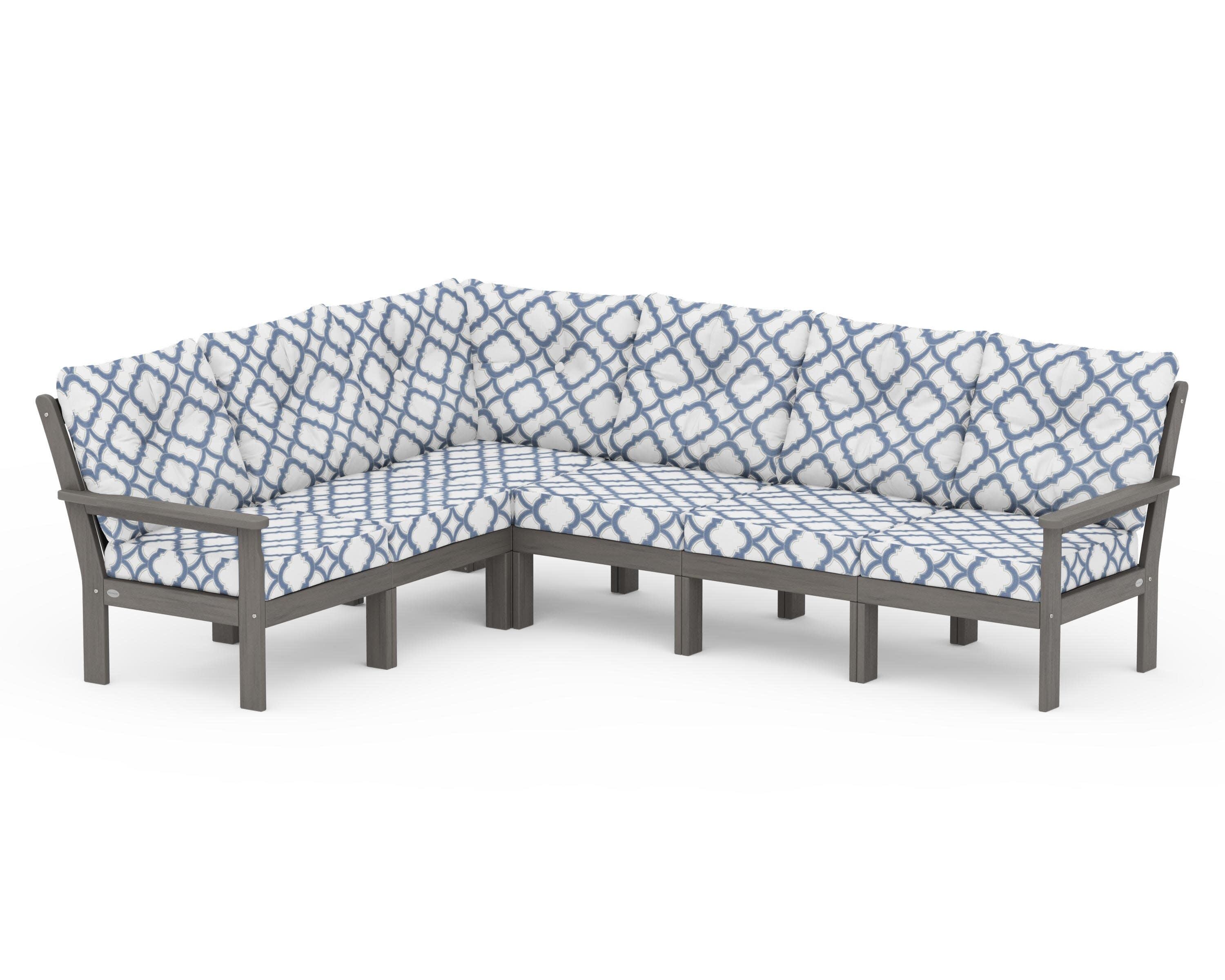 Vineyard 6-Piece Sectional in Driftwood / Trellis Sky Blue