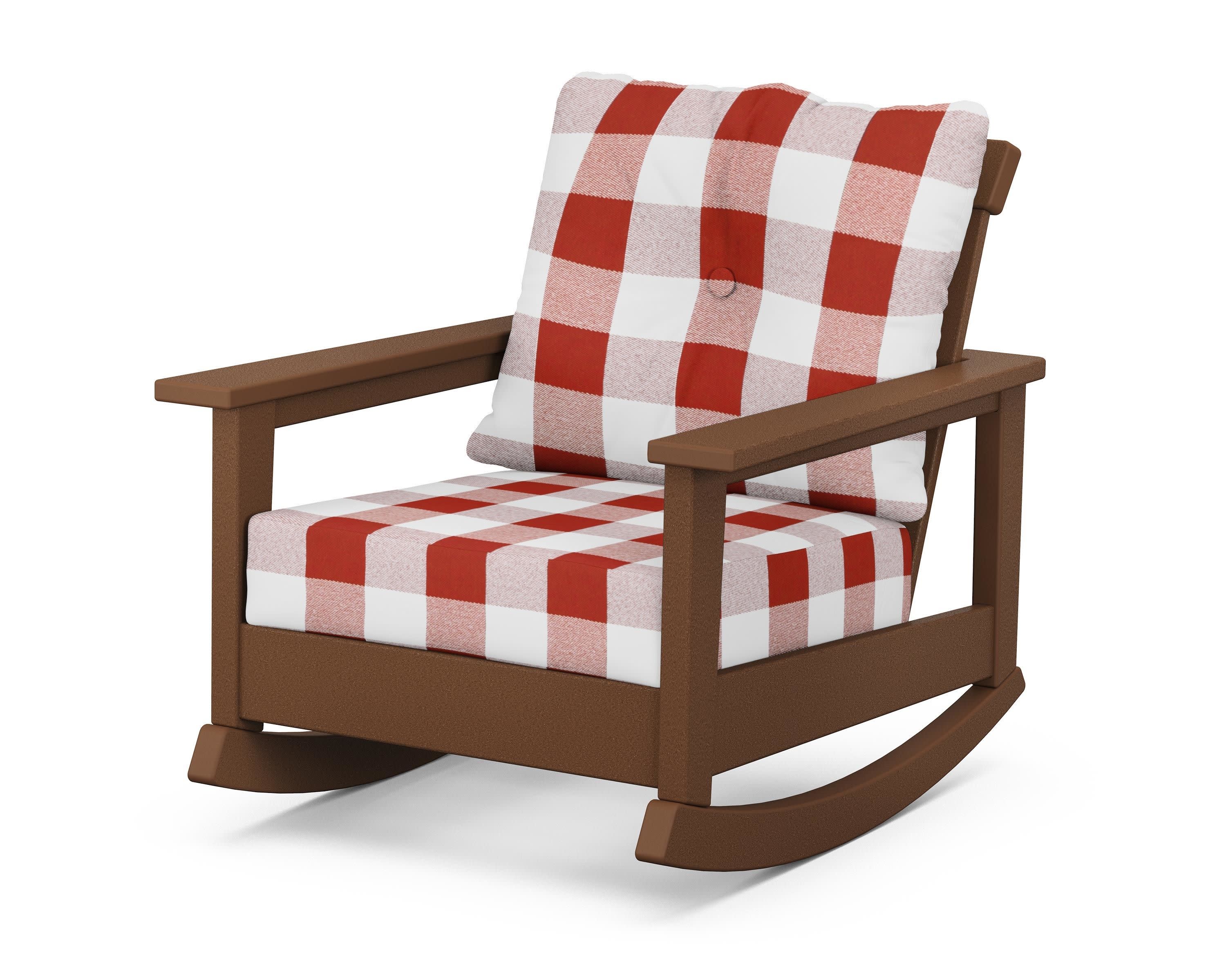 Prescott Deep Seating Rocking Chair in Teak / Buffalo Plaid Crimson