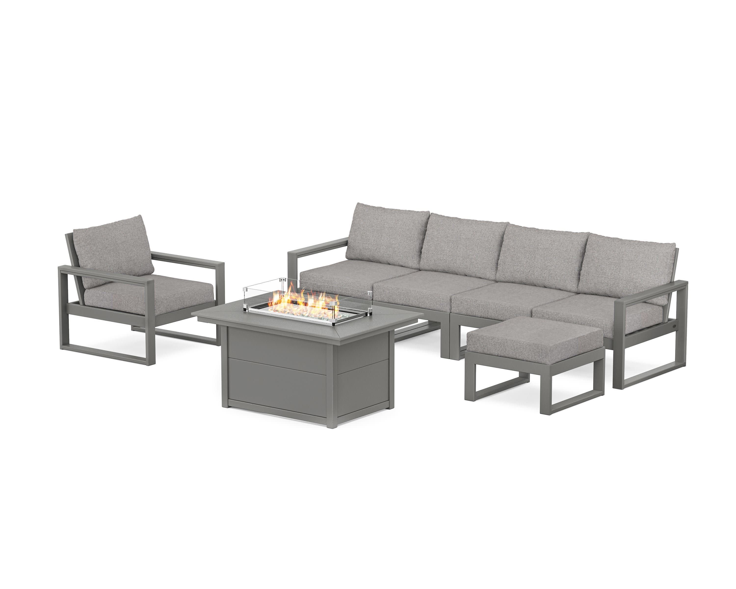 EDGE Sectional Lounge and Fire Pit Set in Slate Grey / Grey Mist