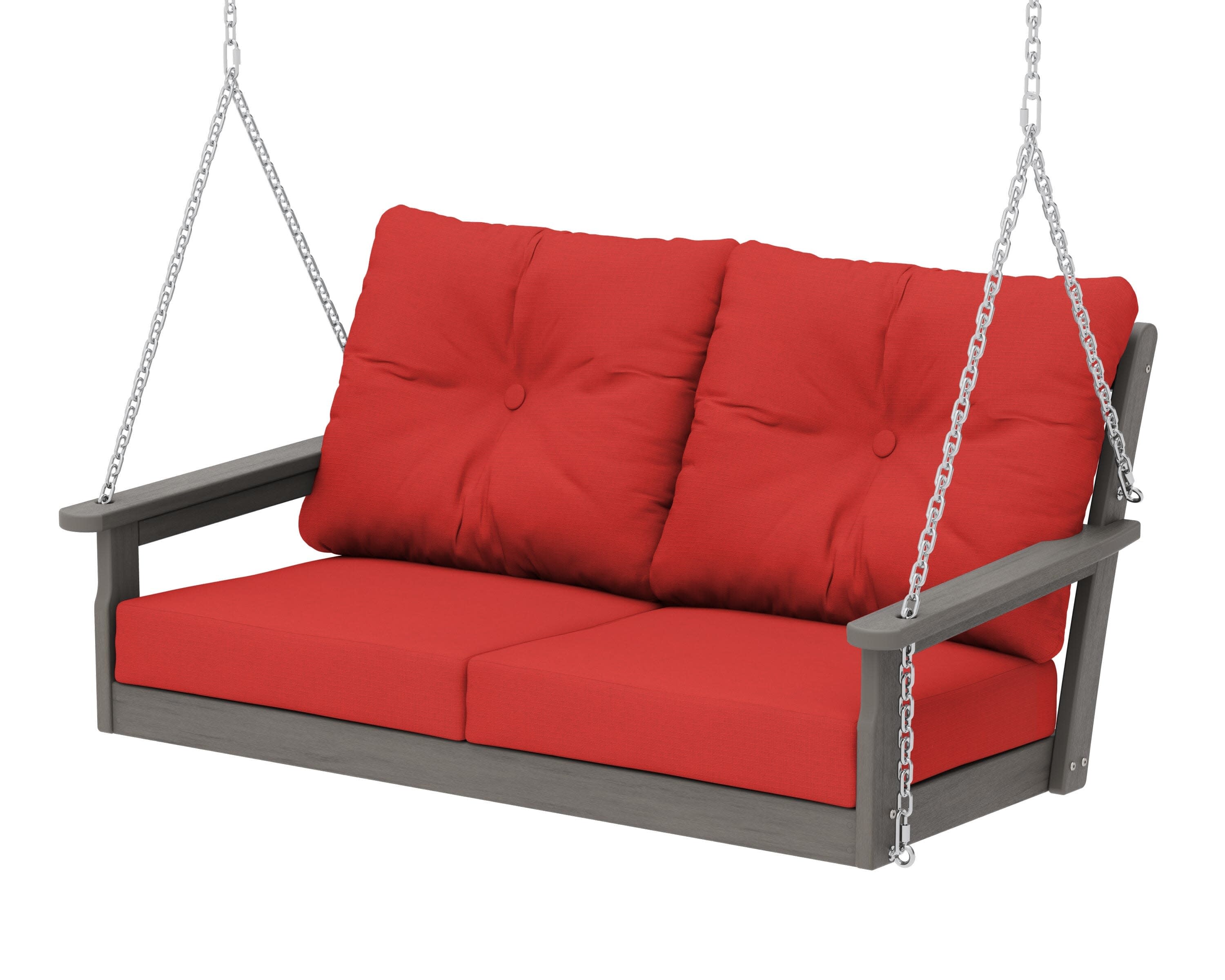 Vineyard Deep Seating Swing in Driftwood / Crimson Linen