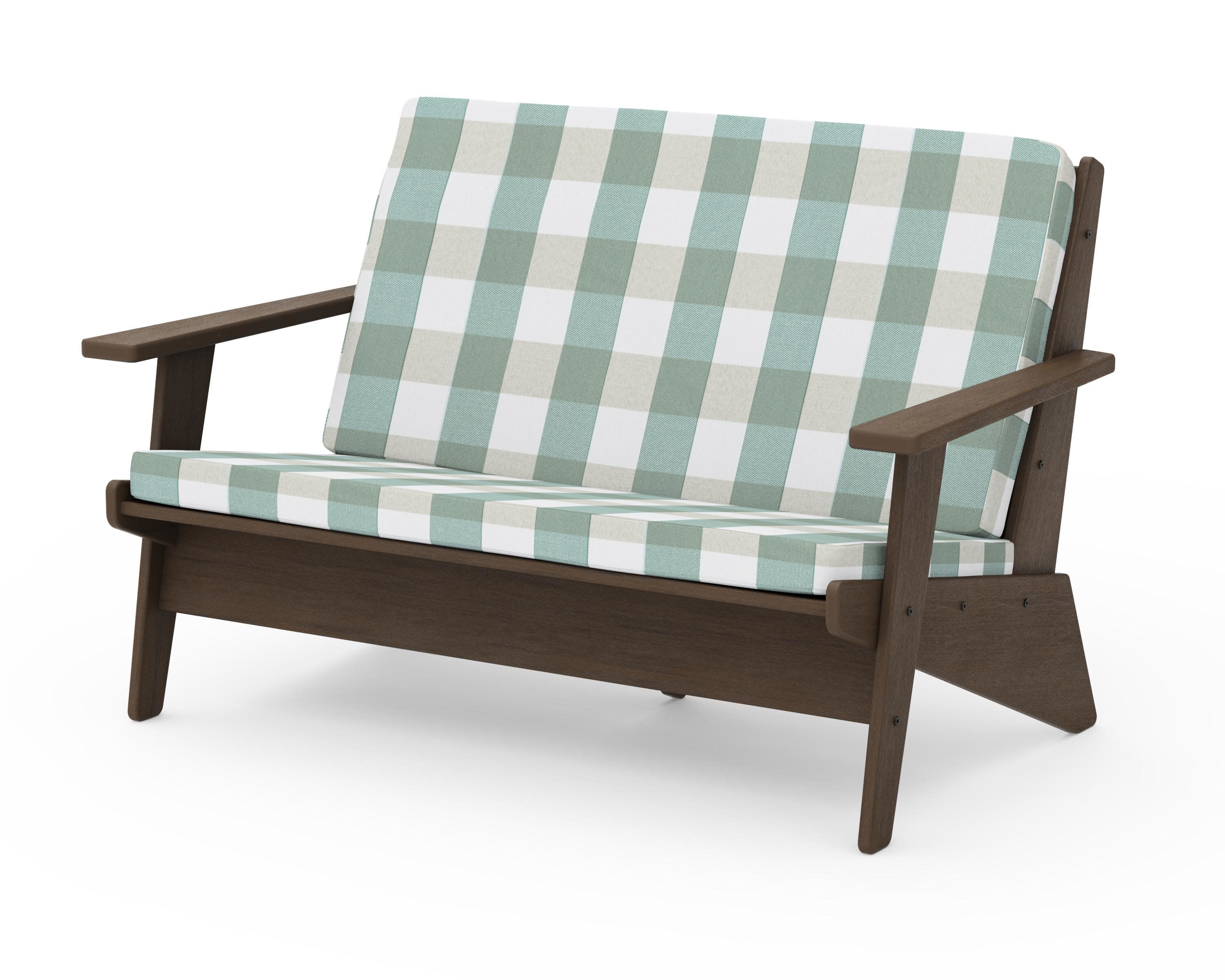 Riviera Modern Lounge Loveseat in Kona / Buffalo Plaid Glacier Spa