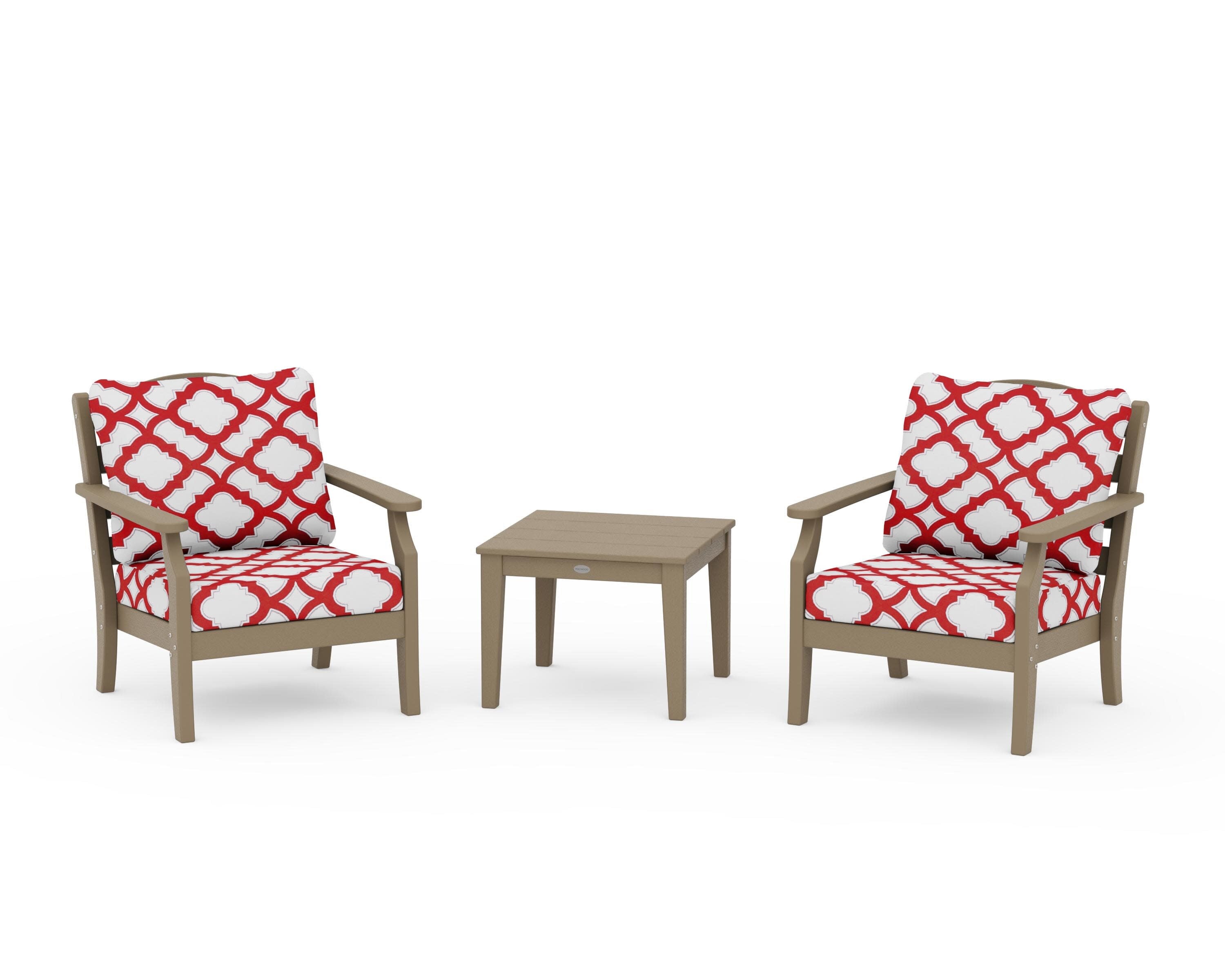 Savannah 3-Piece Deep Seating Set in Vintage Sahara / Trellis Crimson