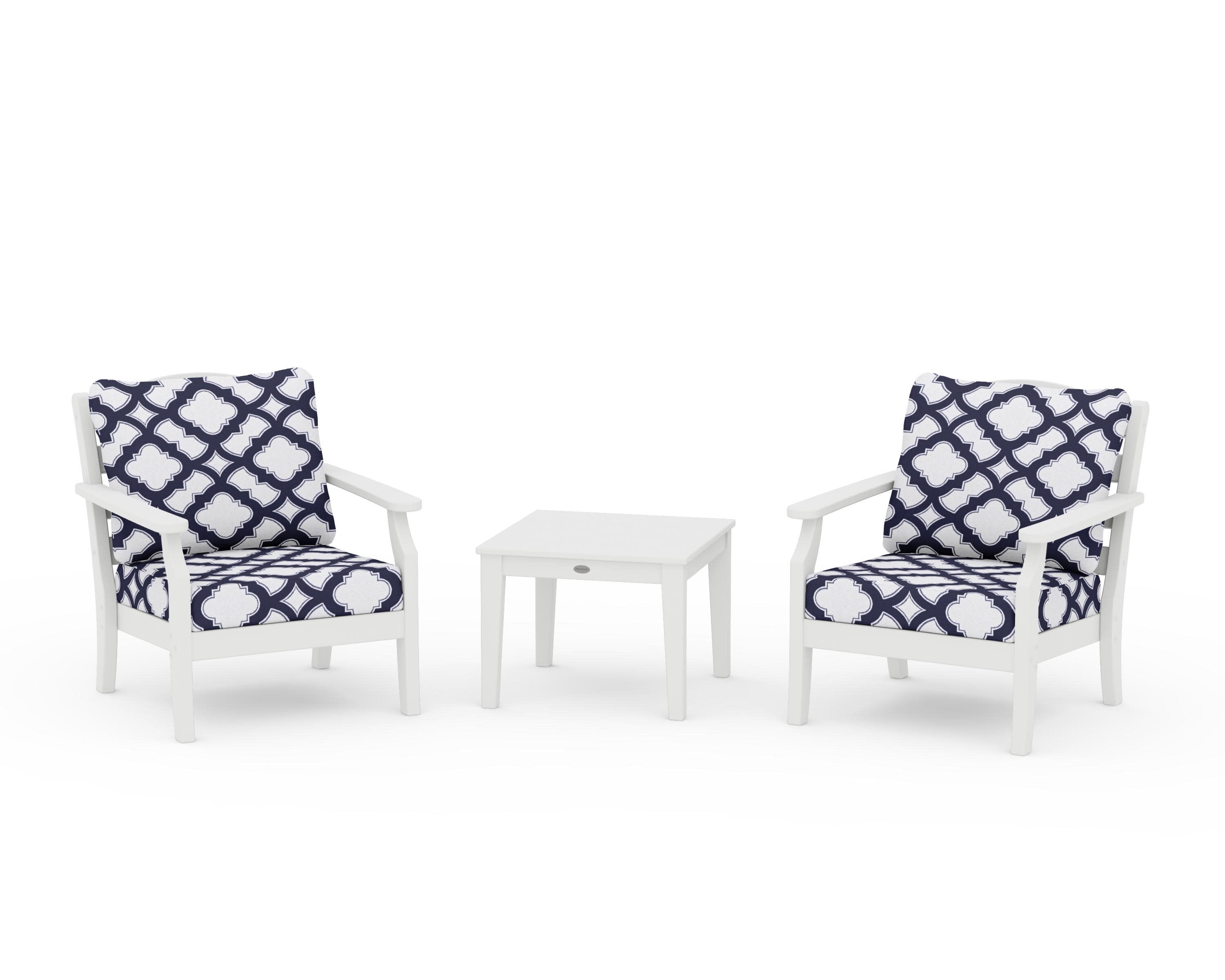 Savannah 3-Piece Deep Seating Set in White / Trellis Navy