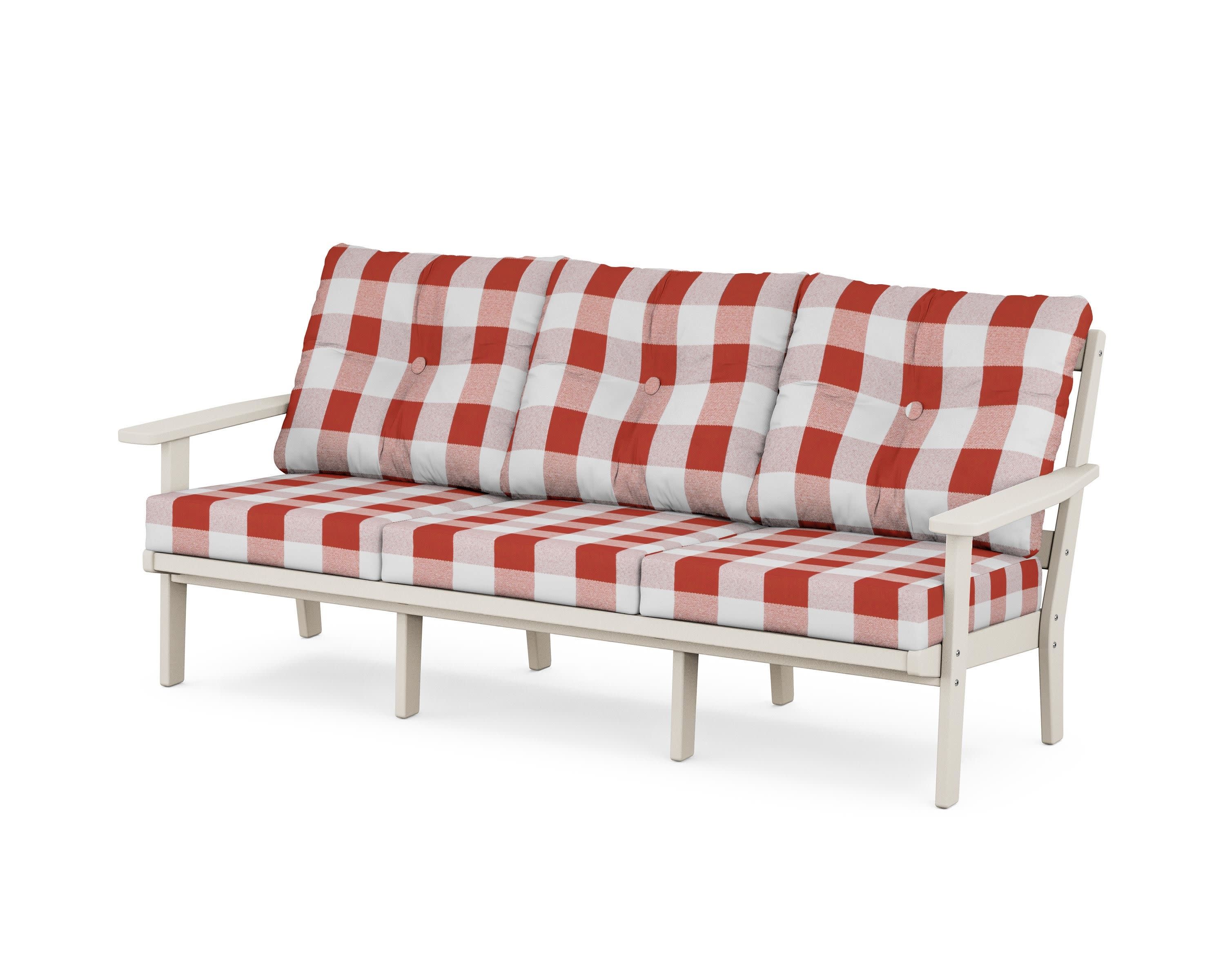 Oxford Deep Seating Sofa in Sand / Buffalo Plaid Crimson