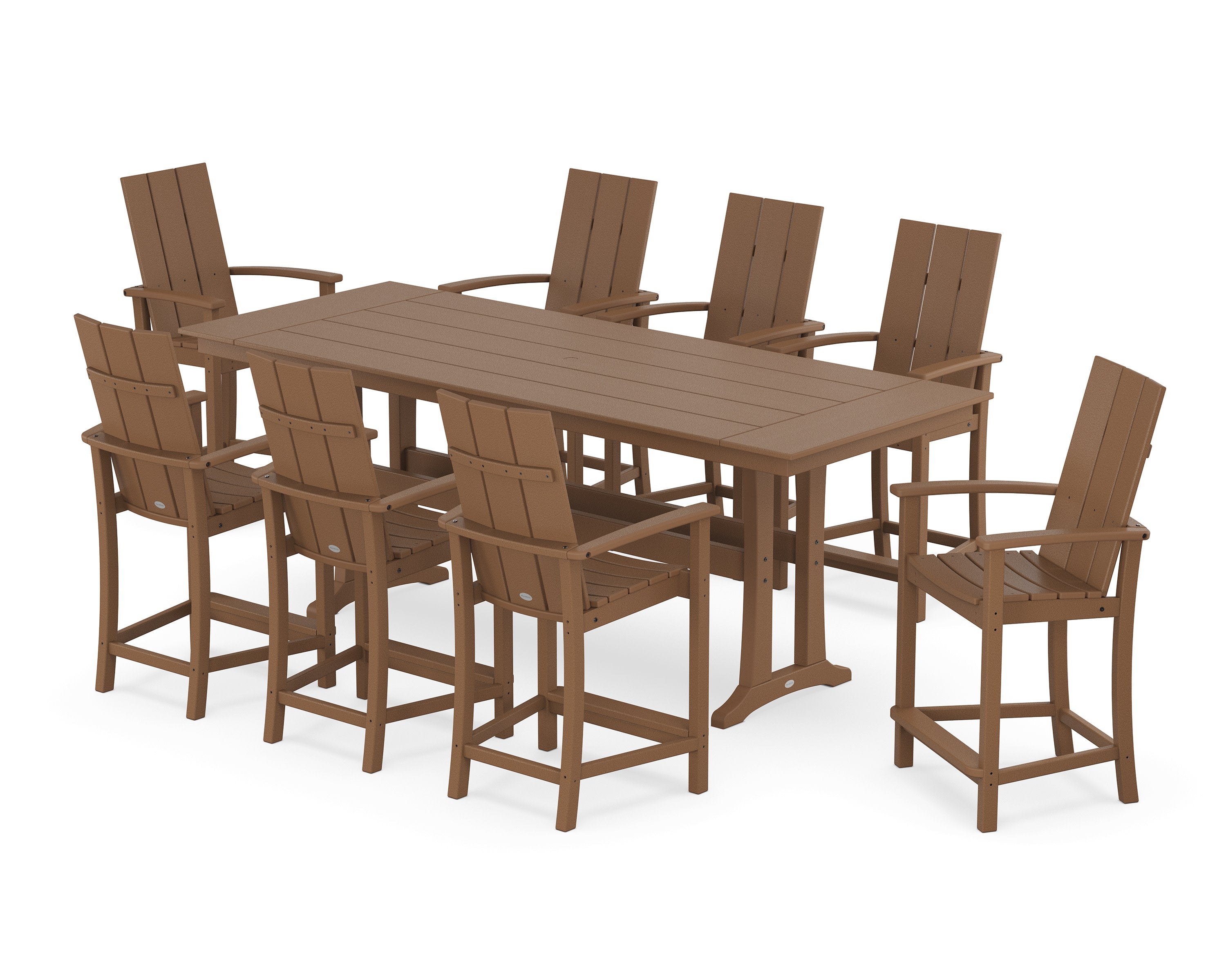 Modern Adirondack 9-Piece Farmhouse Counter Set with Trestle Legs in Teak