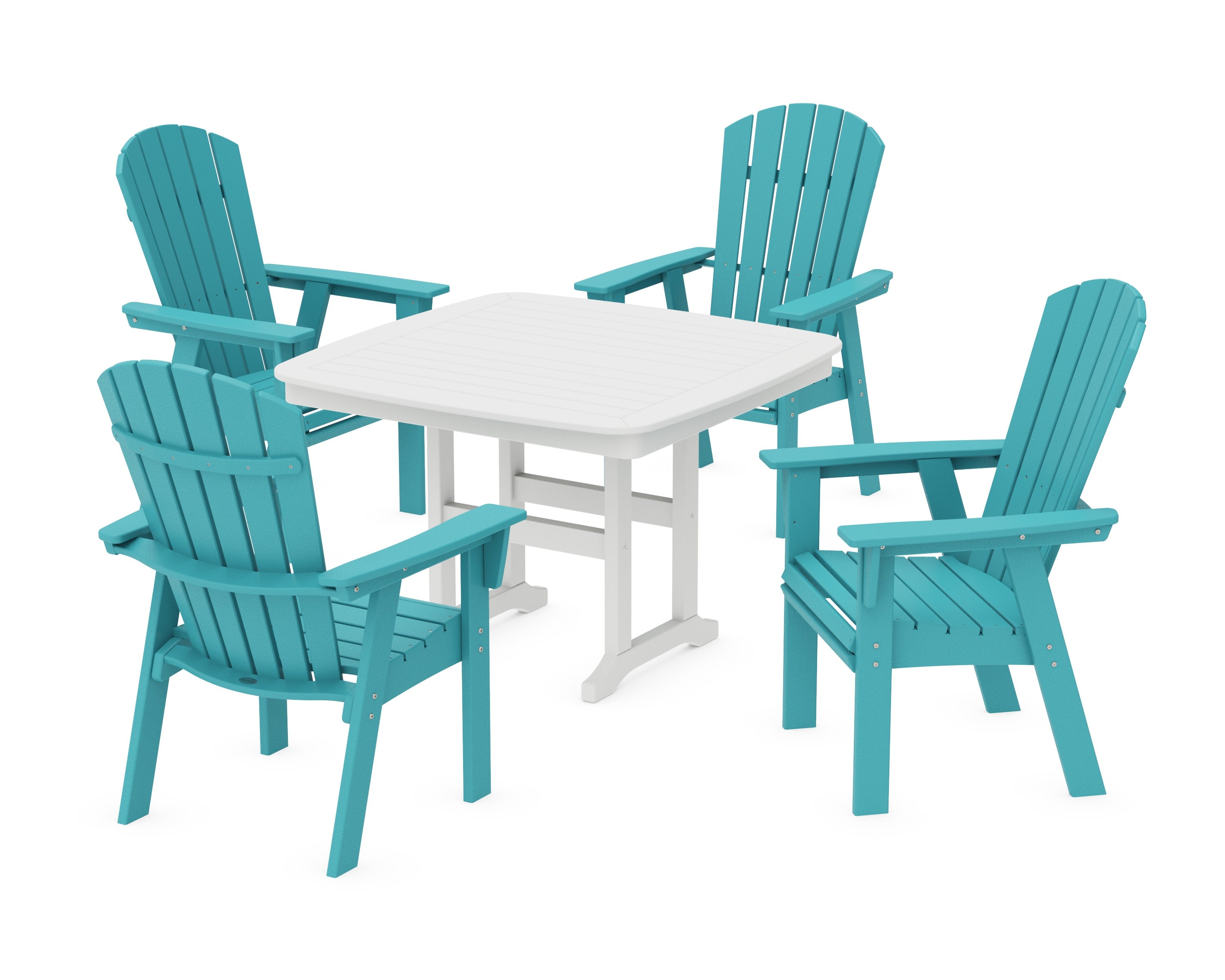 Nautical Curveback Adirondack 5-Piece Dining Set in Aruba / White