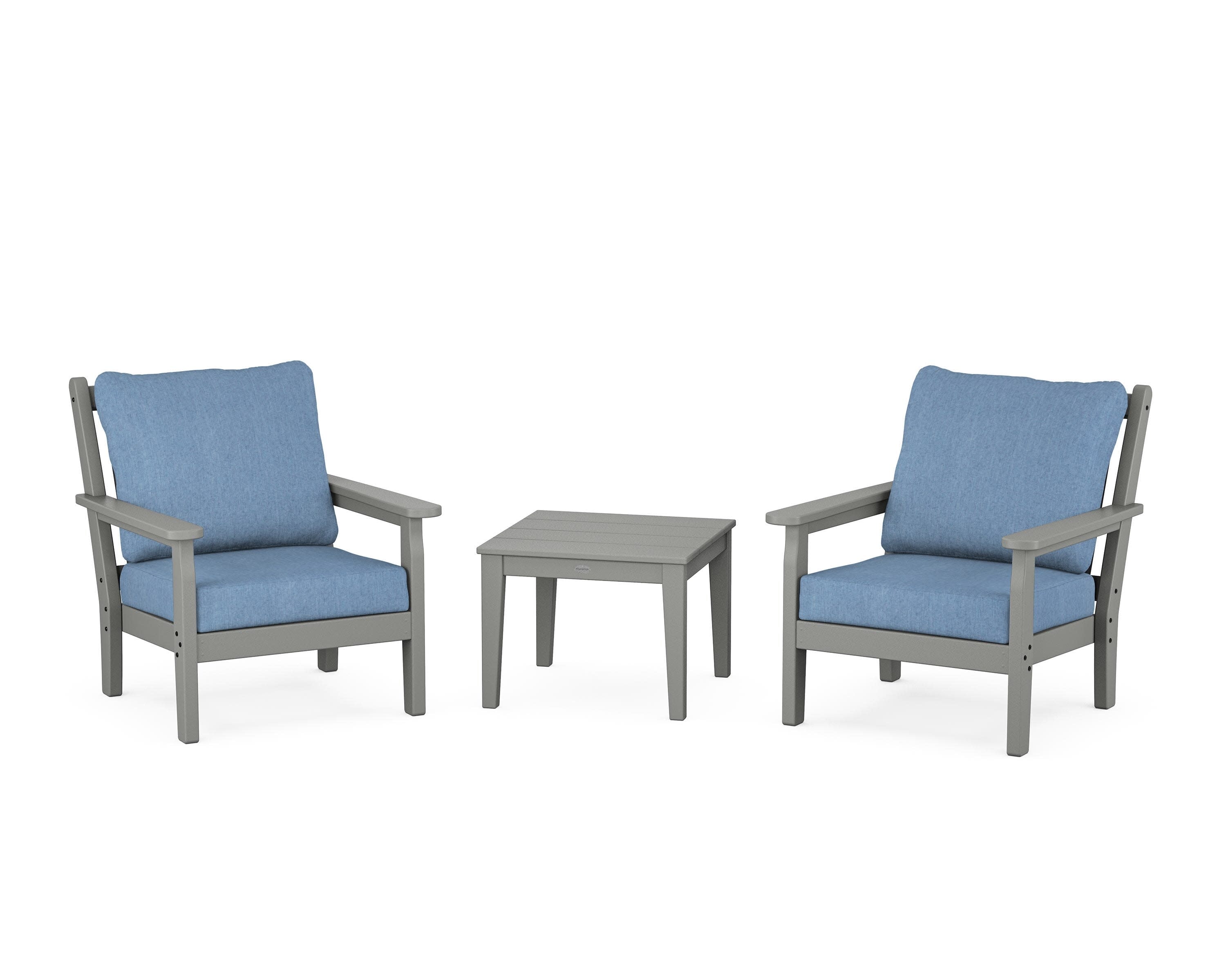Chippendale 3-Piece Deep Seating Set in Slate Grey / Sky Blue