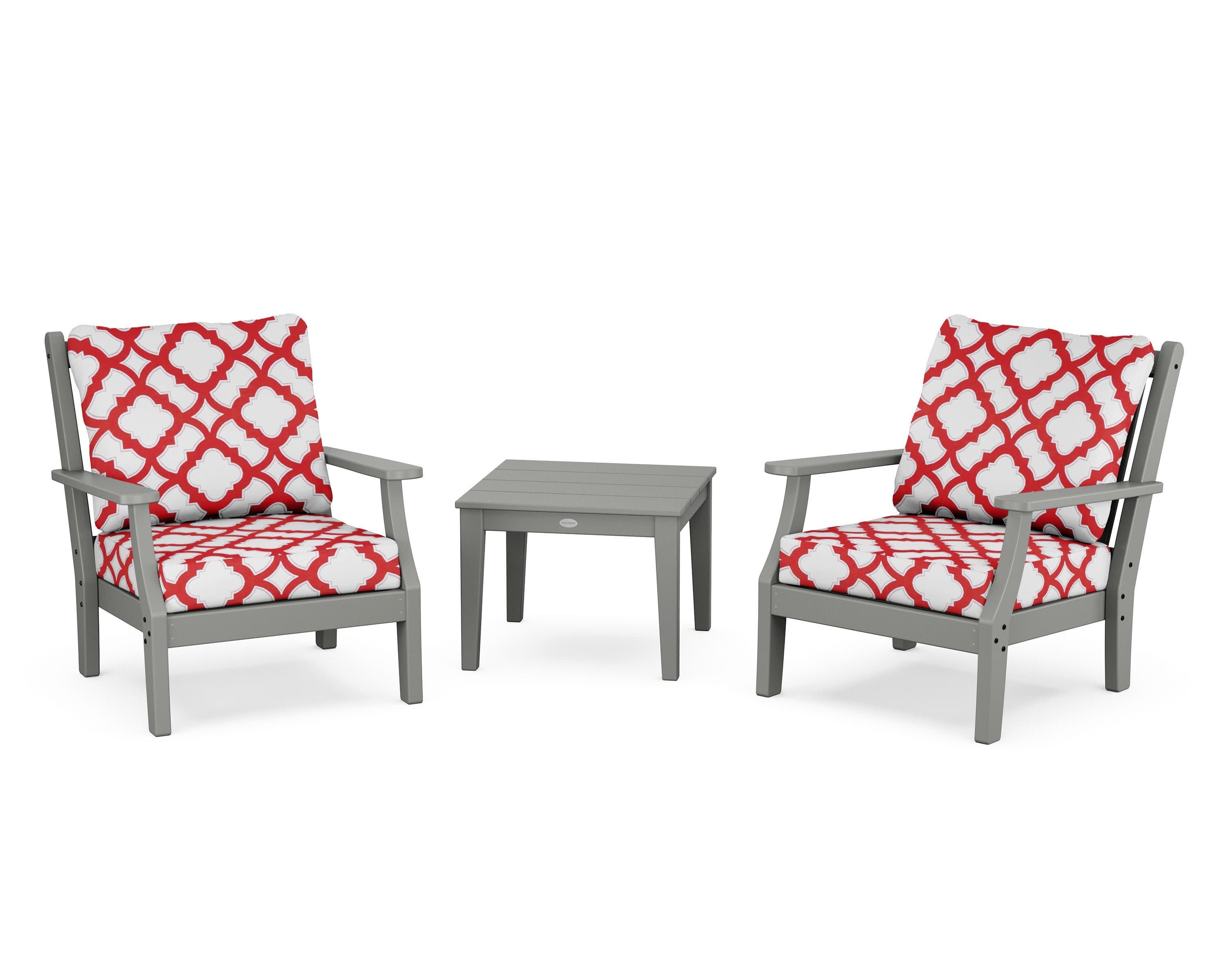 Wovendale 3-Piece Deep Seating Set in Slate Grey / Trellis Crimson