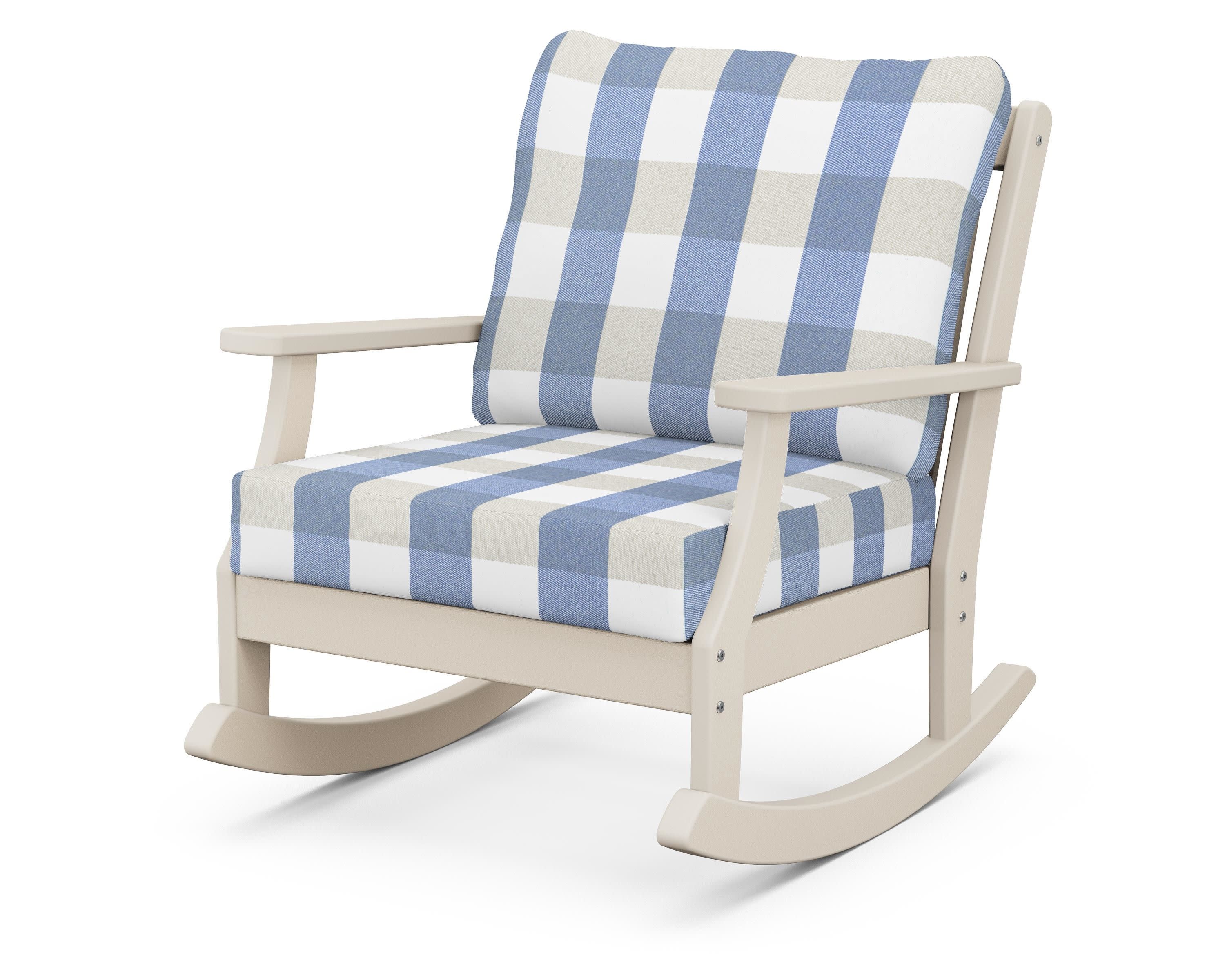 Braxton Deep Seating Rocking Chair in Sand / Buffalo Plaid Sky Blue