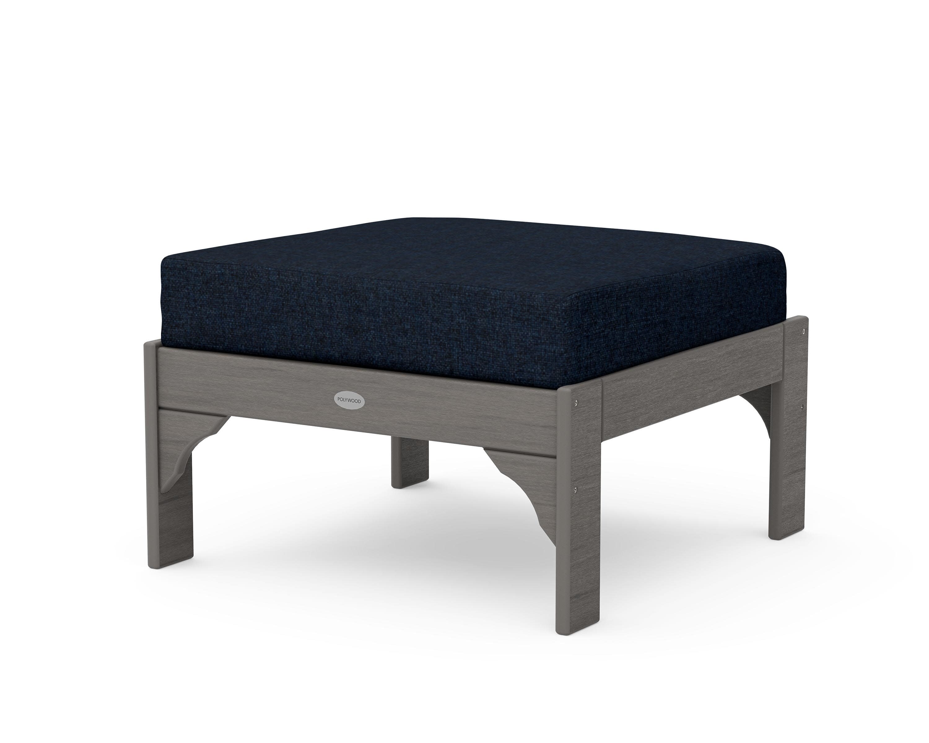 Vineyard Deep Seating Ottoman in Driftwood / Marine Indigo