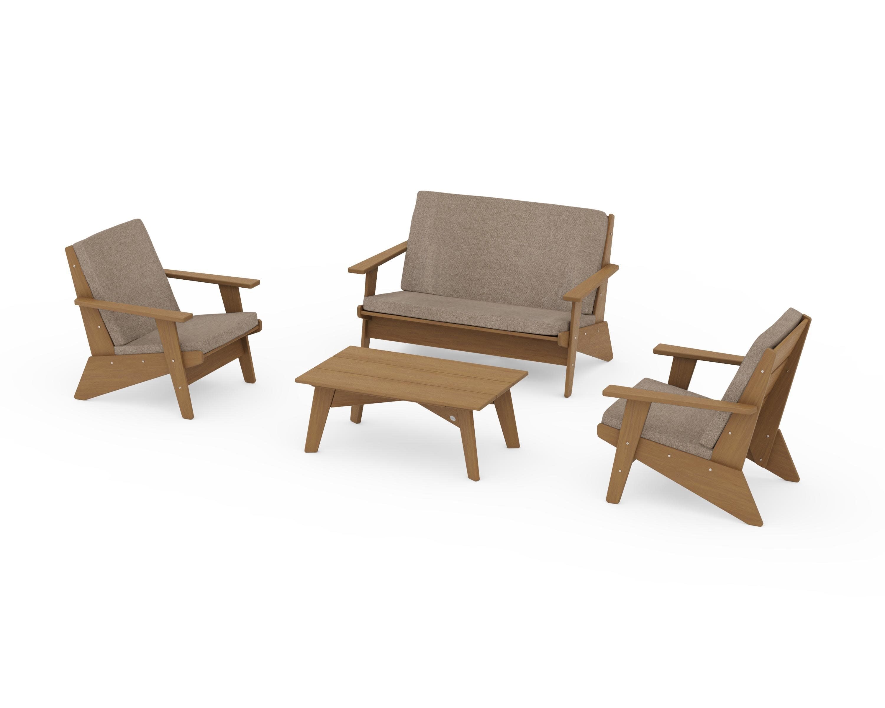Riviera Modern Lounge 4-Piece Set in Natural / Spiced Burlap