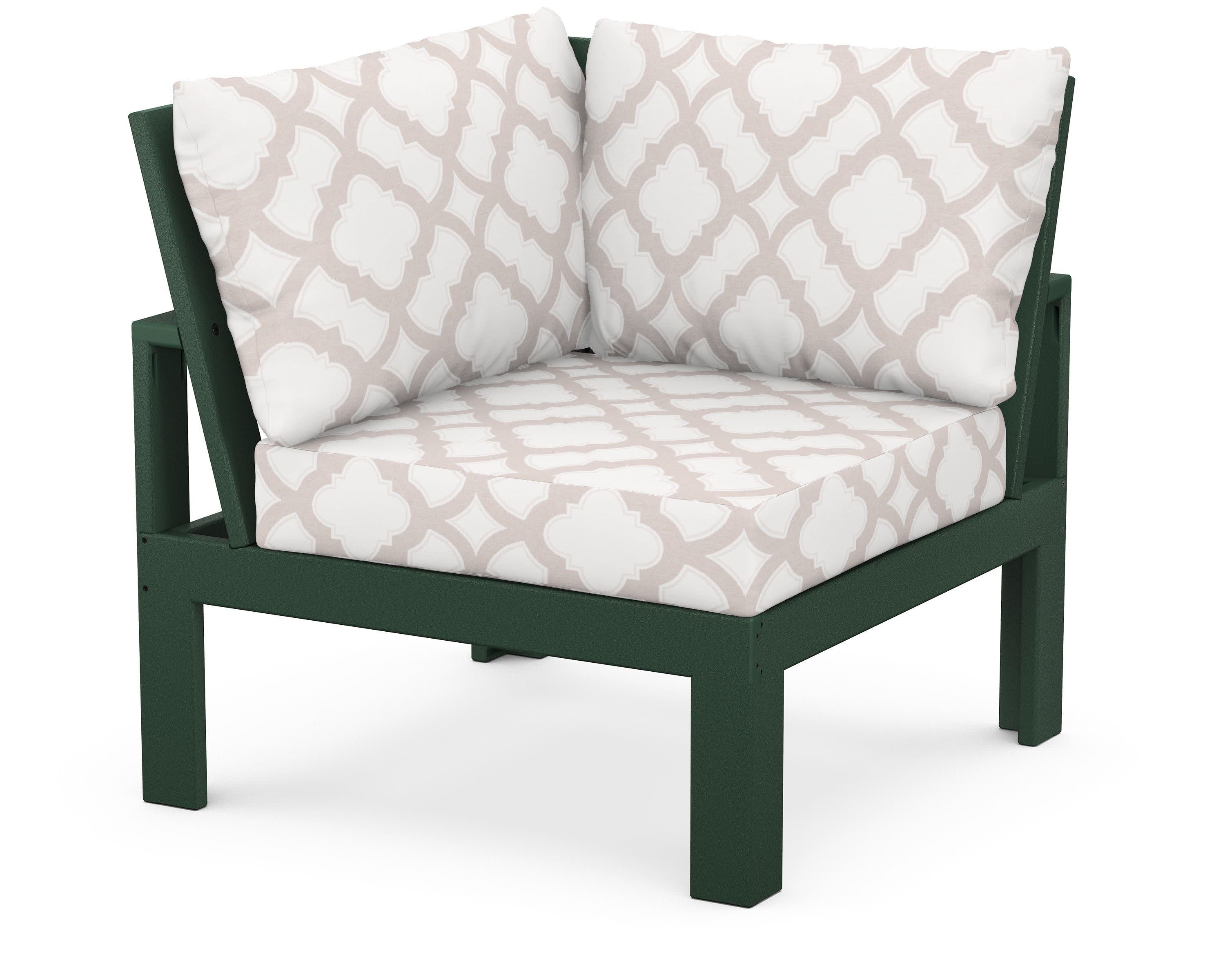 Modular Corner Chair in Green / Trellis Dune Burlap