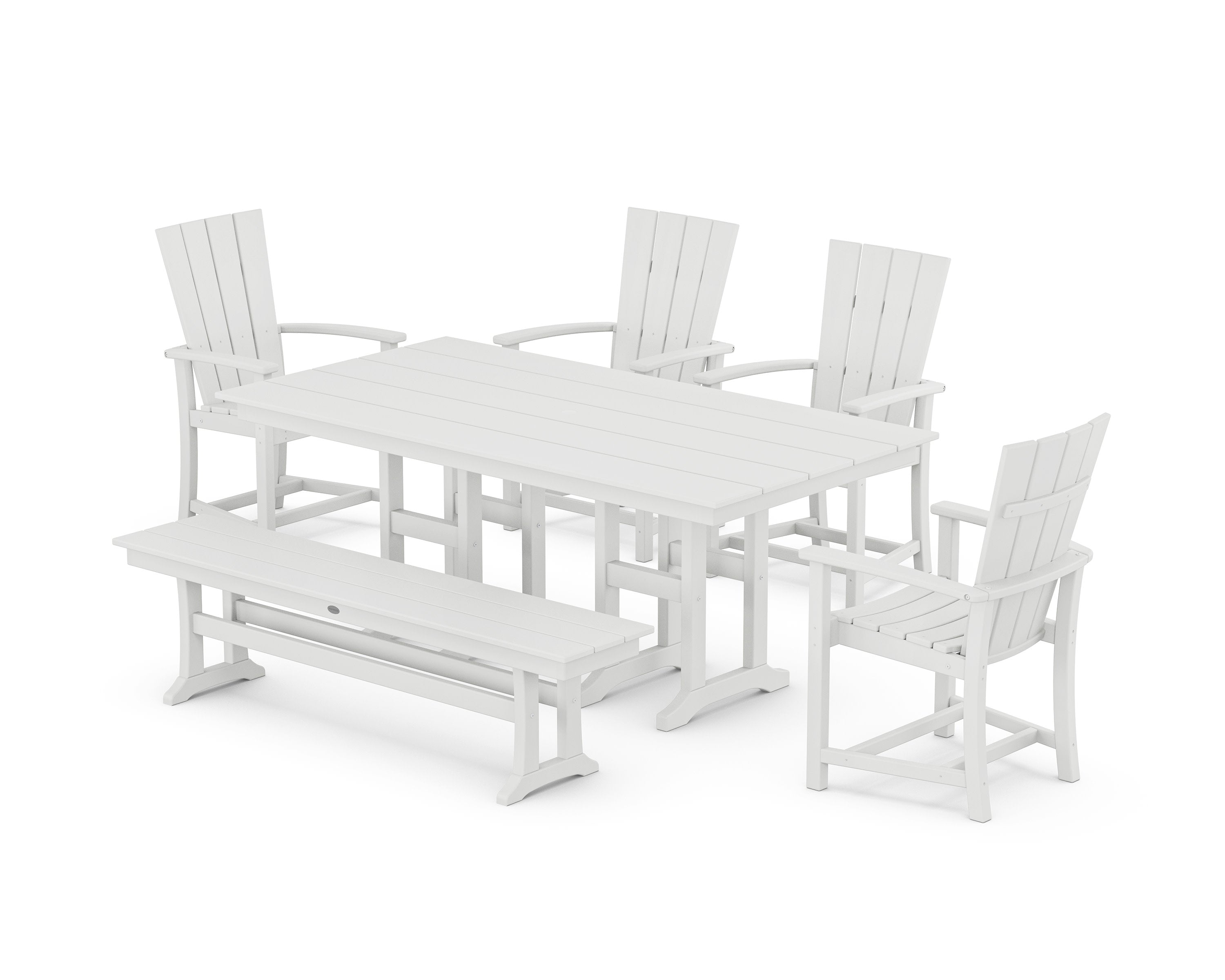 Quattro 6-Piece Farmhouse Dining Set with Bench in White