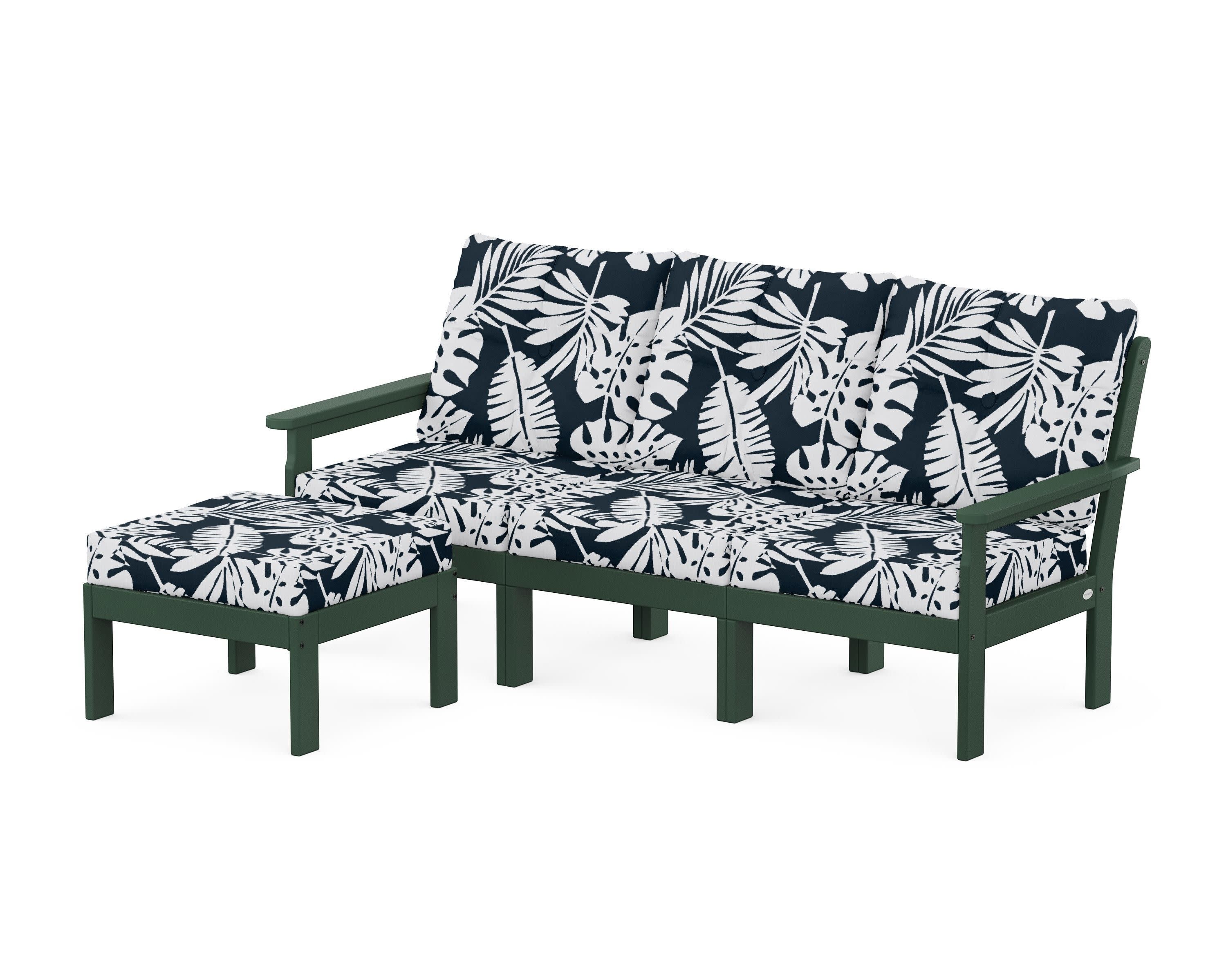 Vineyard 4-Piece Sectional with Ottoman in Green / Leaf Marine Indigo