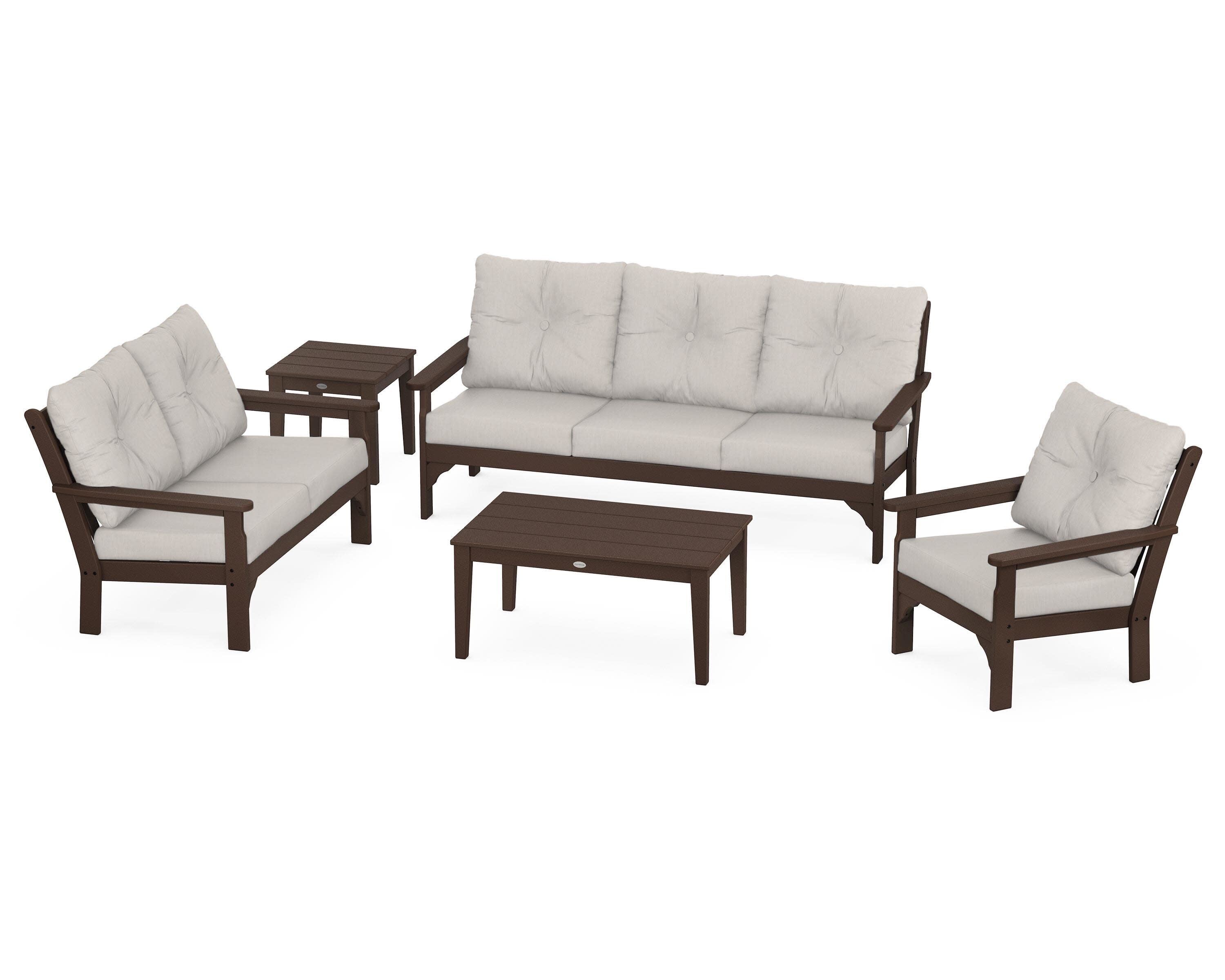 Vineyard 5 Piece Deep Seating Set in Mahogany / Cast Ash