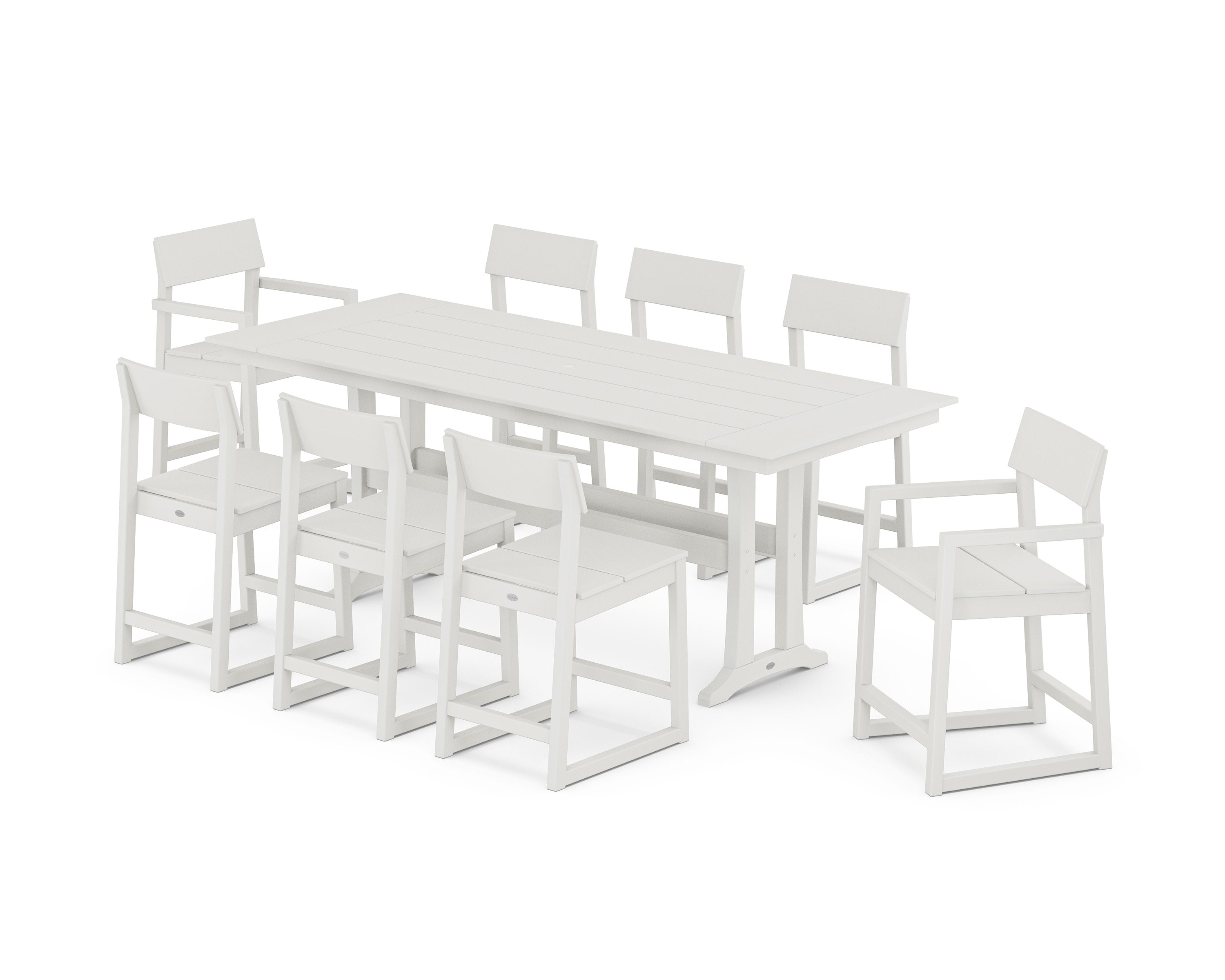 EDGE 9-Piece Farmhouse Counter Set with Trestle Legs in Vintage White