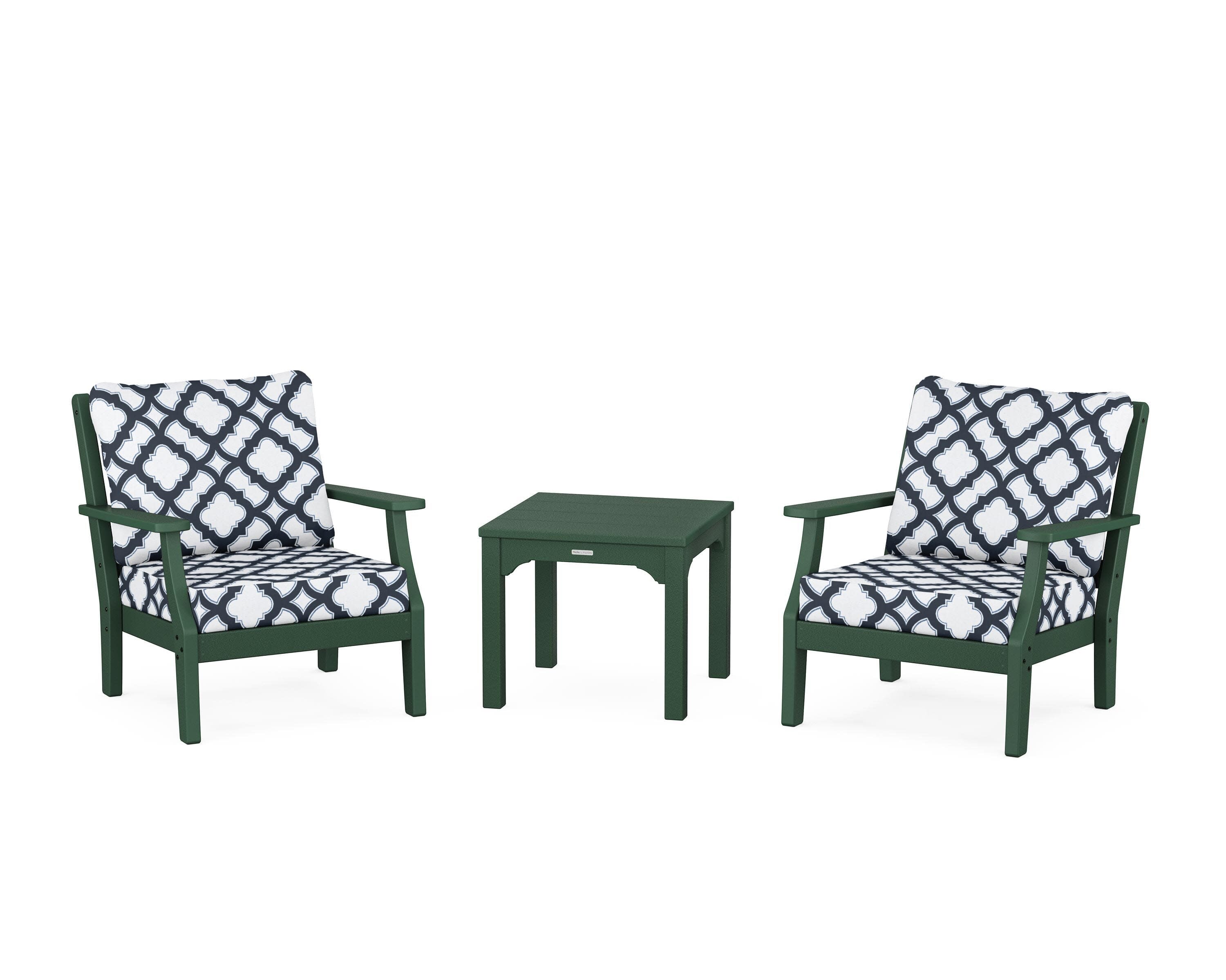 Chinoiserie 3-Piece Deep Seating Set in Green / Trellis Marine Indigo