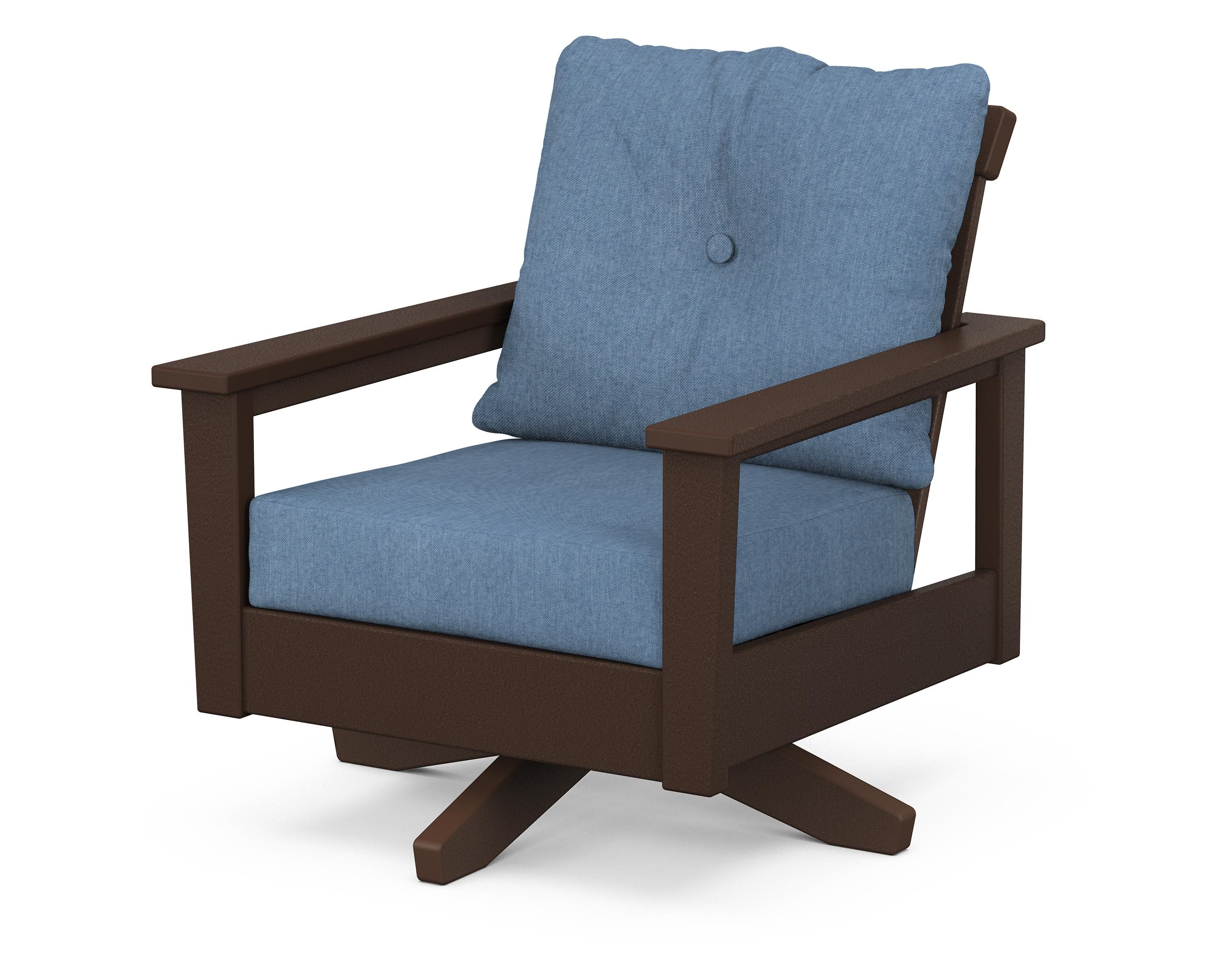 Prescott Deep Seating Swivel Chair in Mahogany / Sky Blue