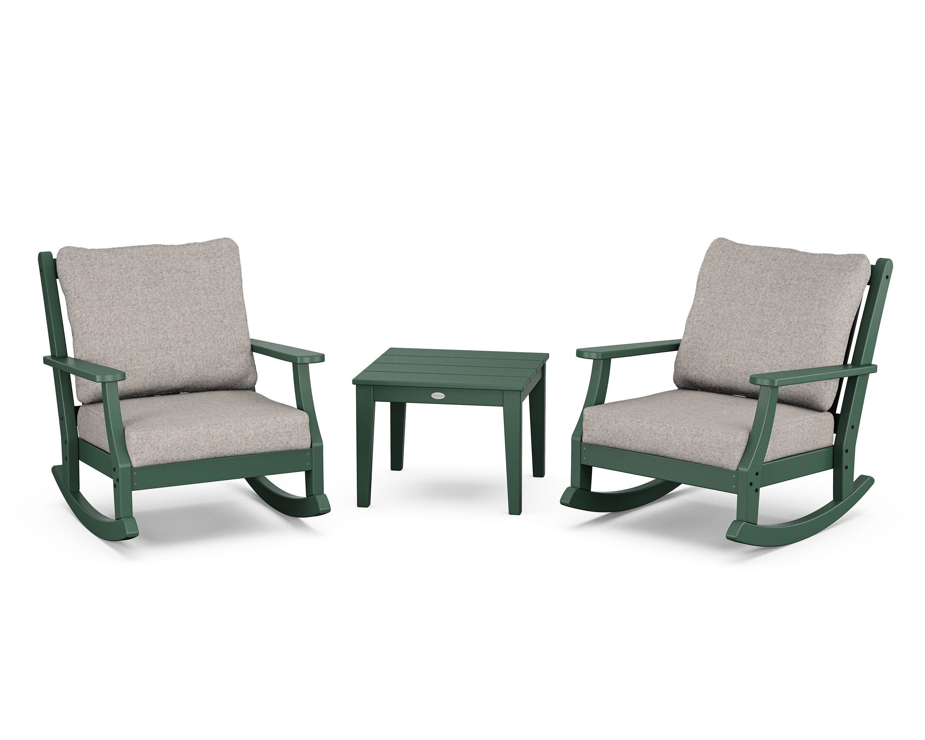 Wovendale 3-Piece Deep Seating Rocker Set in Green / Weathered Tweed