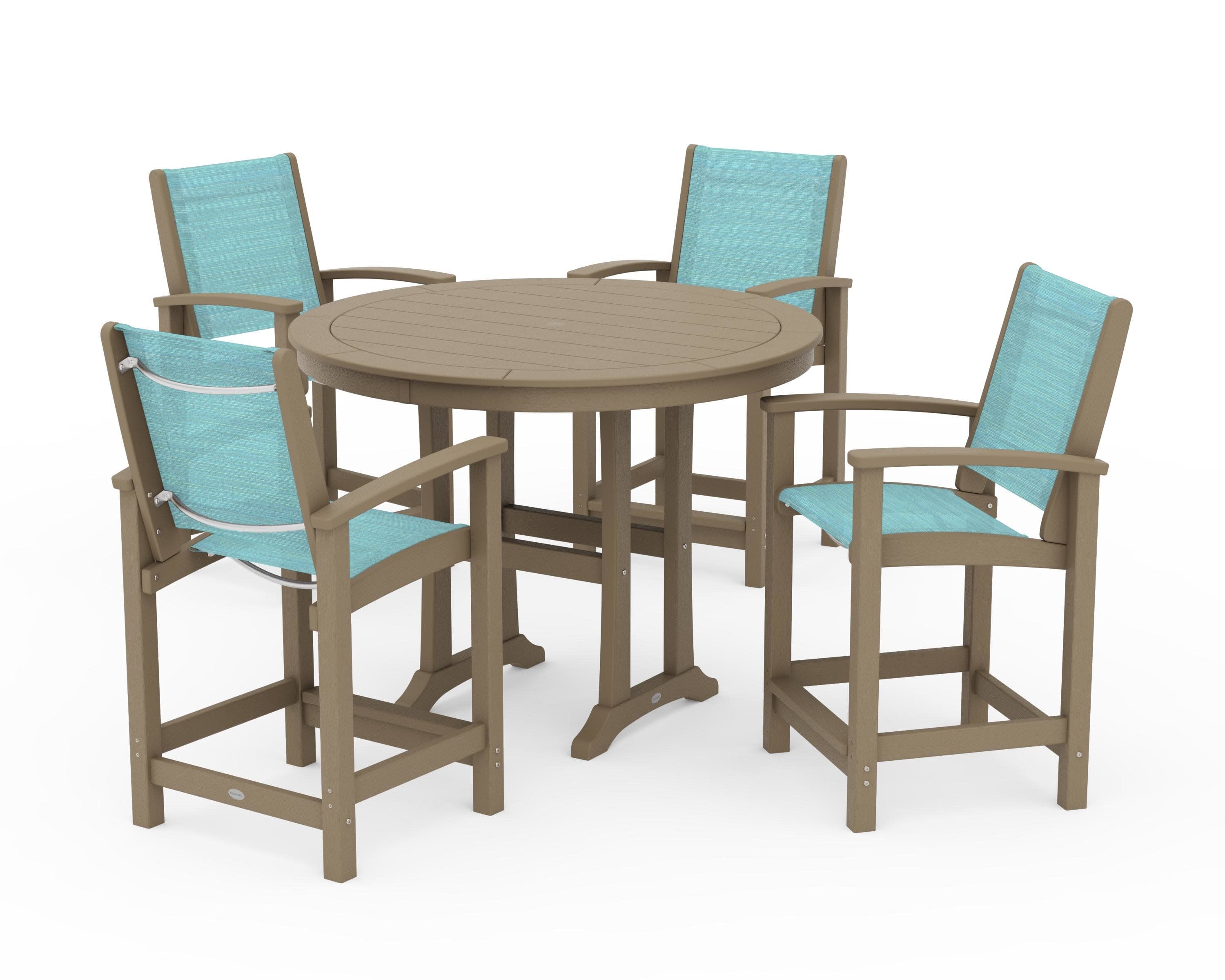 Coastal 5-Piece Counter Set in Vintage Sahara / Dupioni Aquamarine Sling