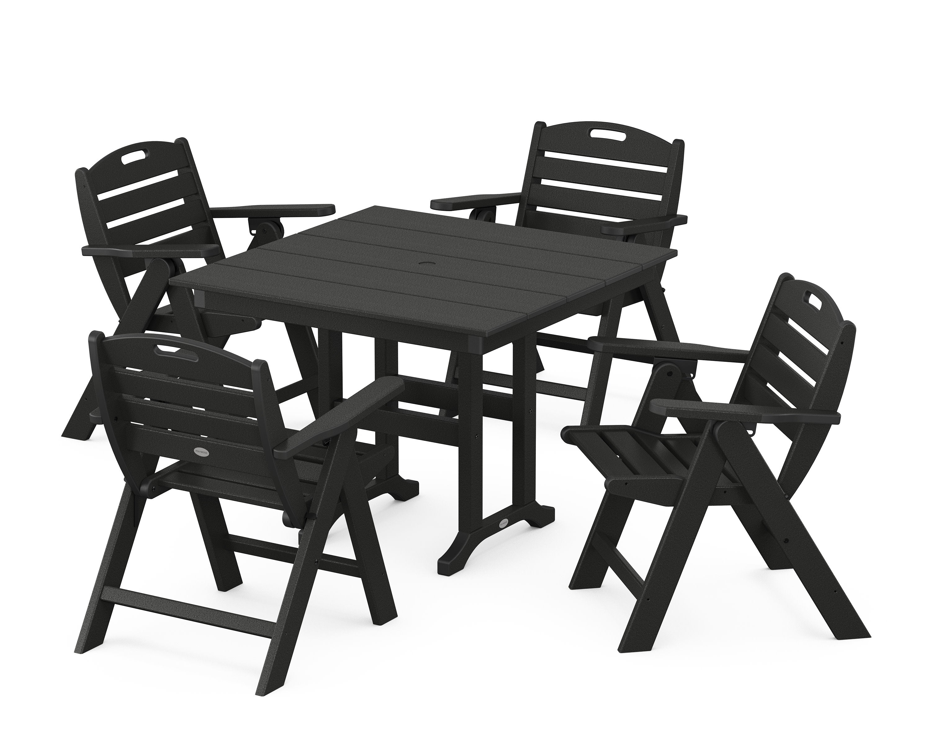 Nautical Folding Lowback Chair 5-Piece Farmhouse Dining Set in Black
