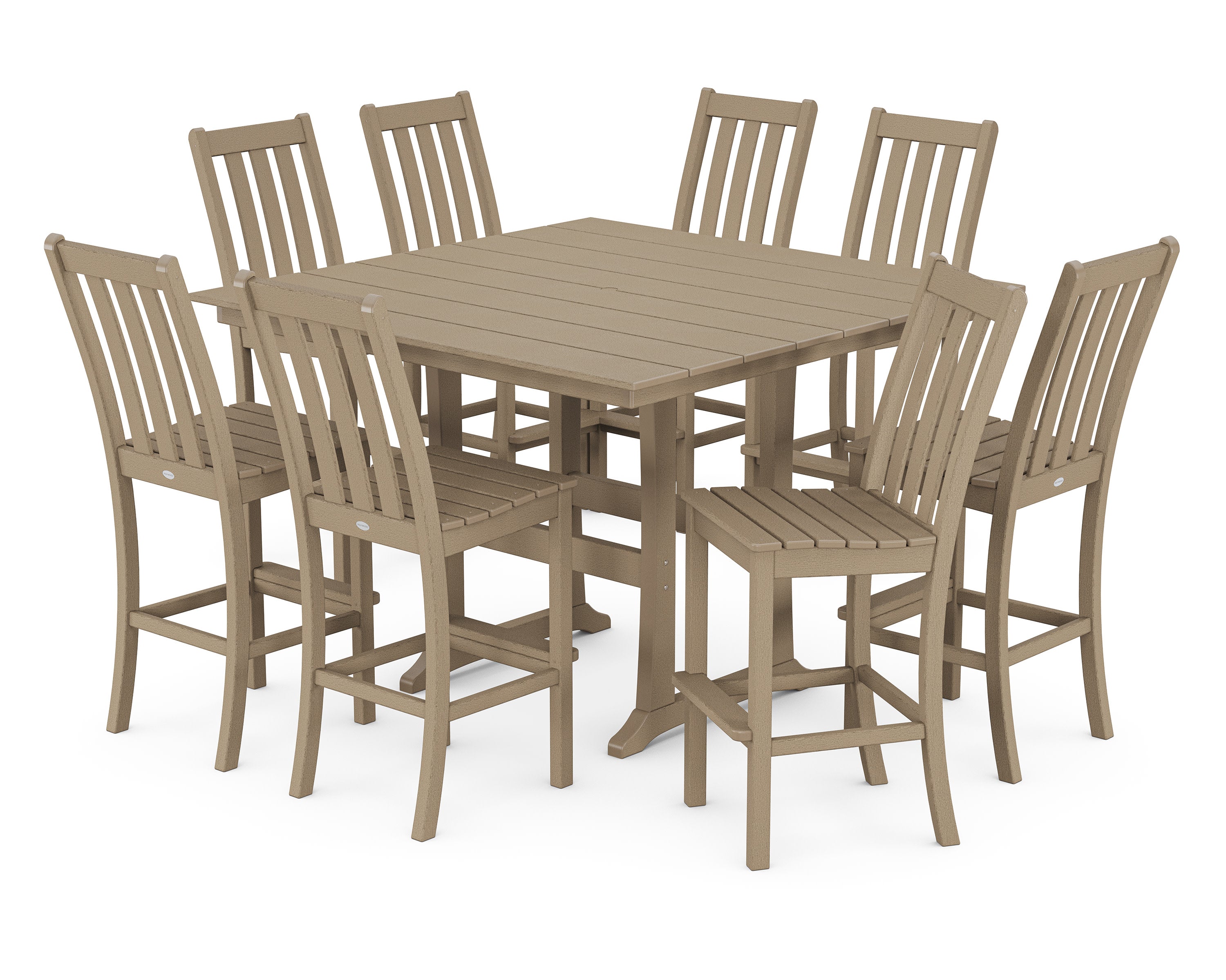 Vineyard 9-Piece Farmhouse Trestle Bar Set in Vintage Sahara