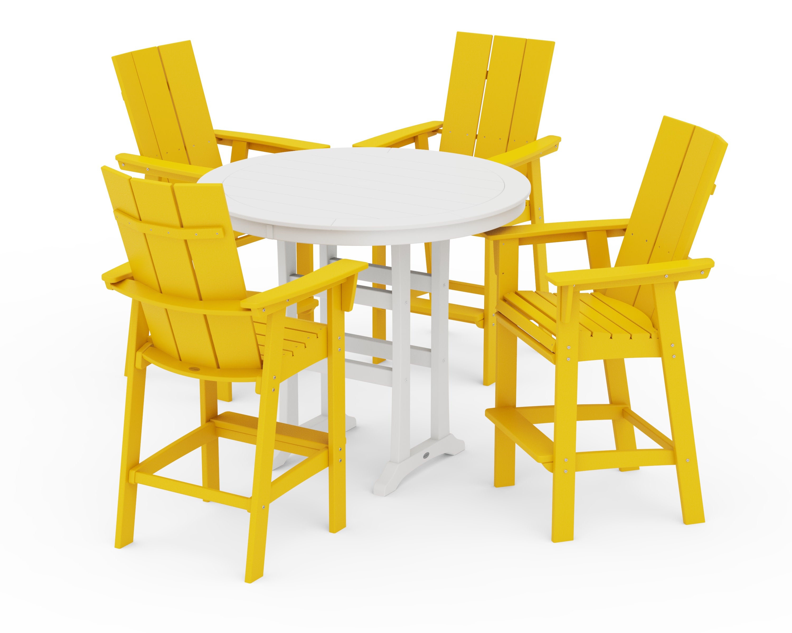 Modern Curveback Adirondack 5-Piece Nautical Trestle Bar Set in Lemon / White