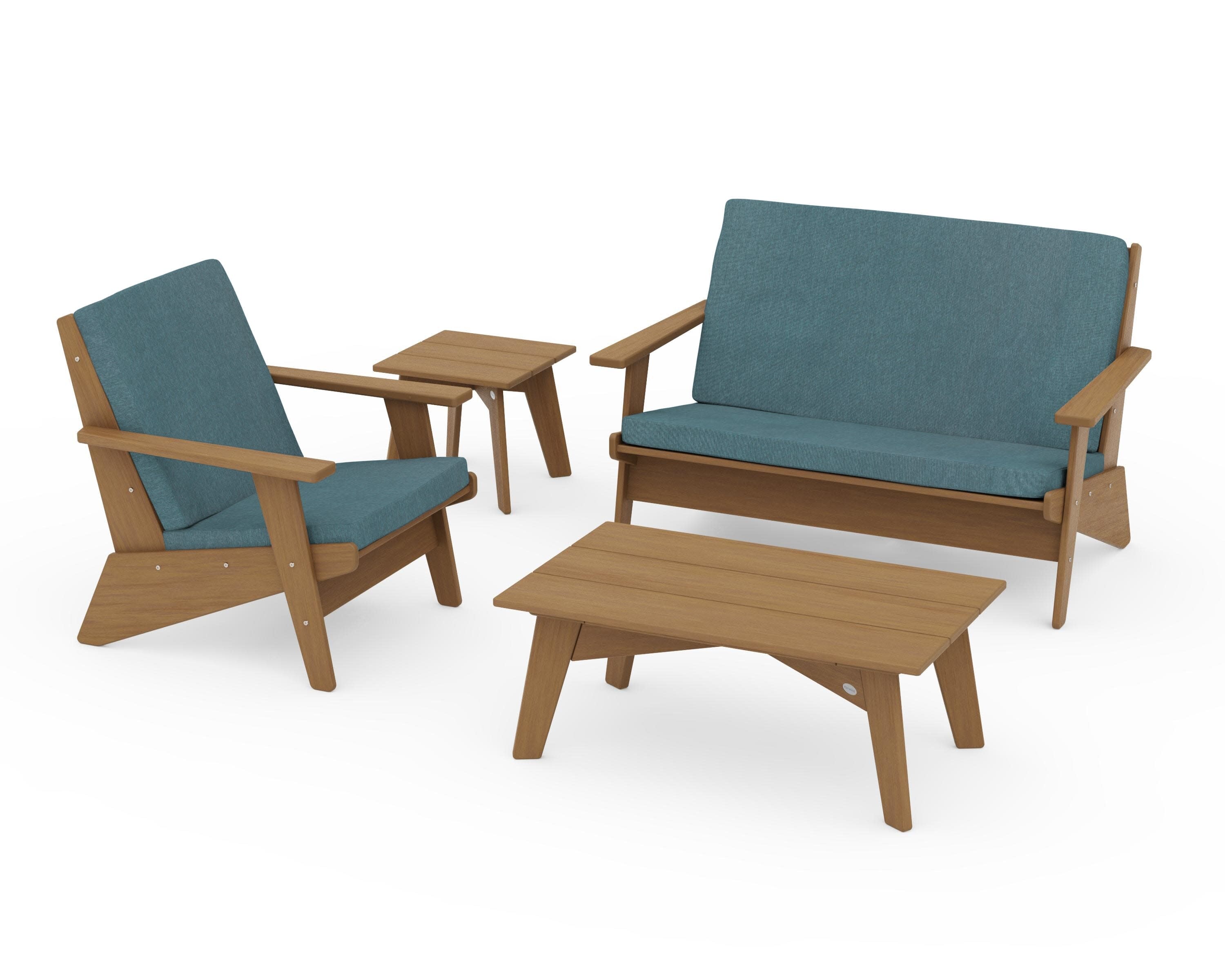 Riviera Modern Lounge 4-Piece Set in Natural / Ocean Teal