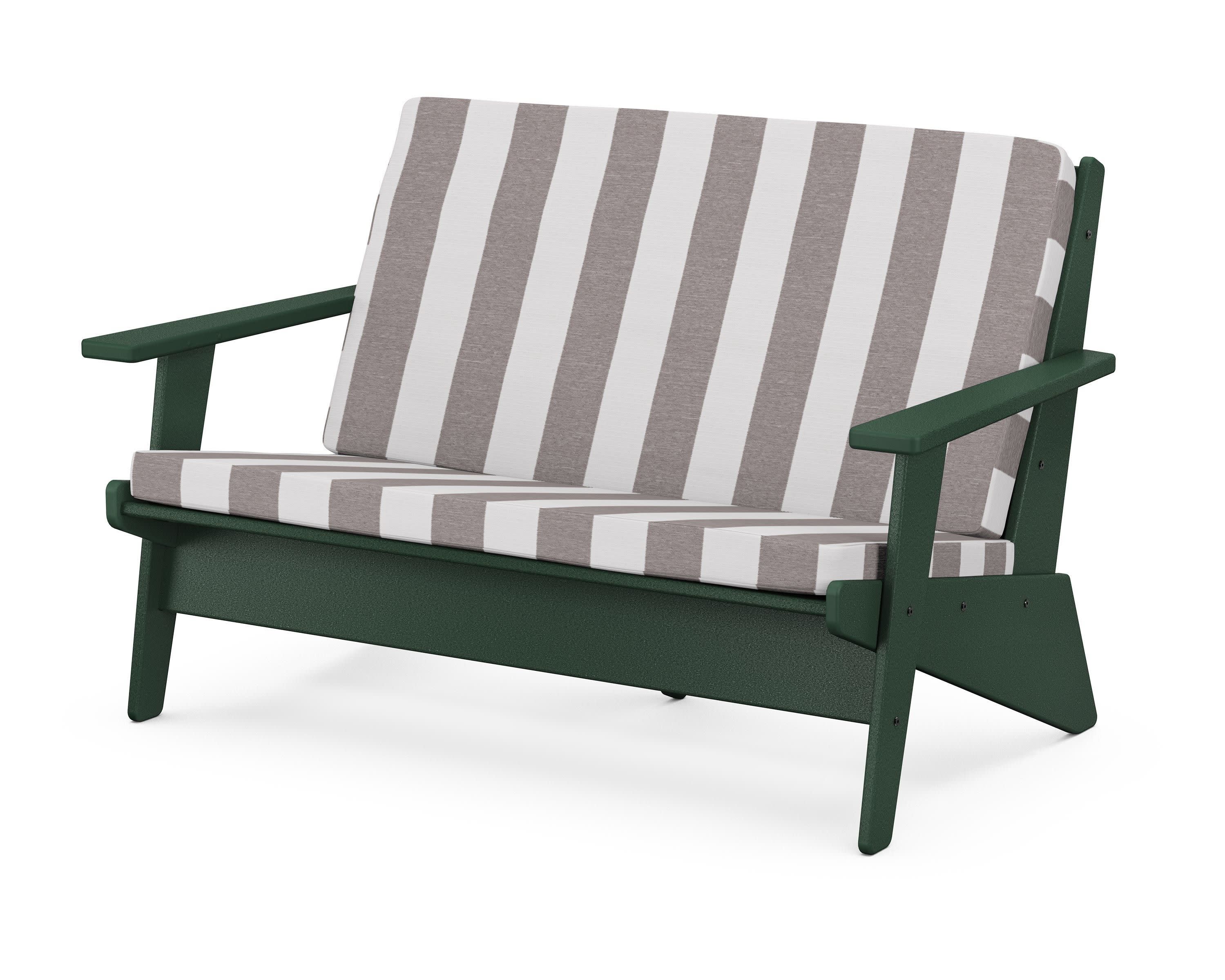 Riviera Modern Lounge Loveseat in Green / Cabana Stripe Grey Mist
