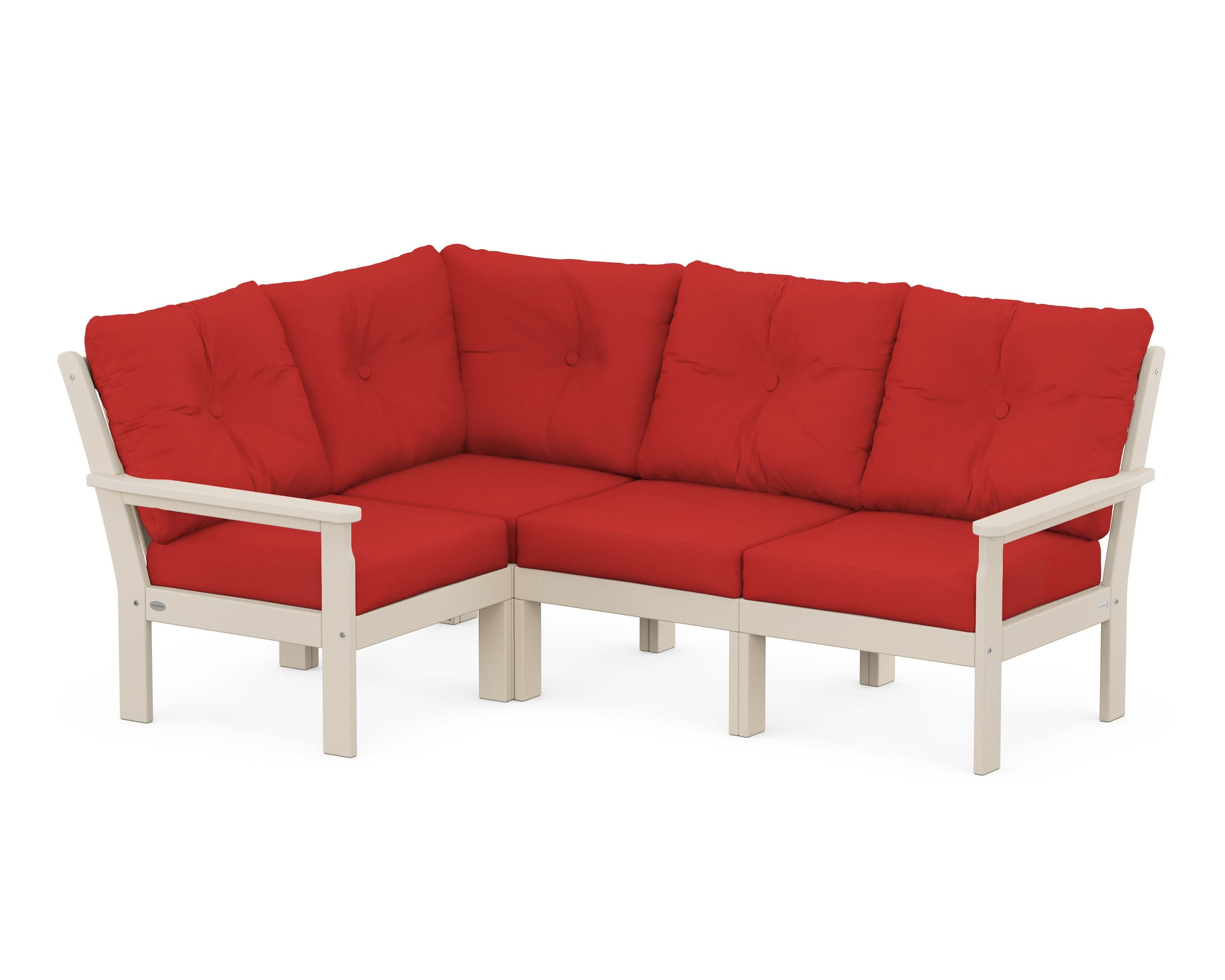 Vineyard 4-Piece Sectional in Sand / Crimson Linen