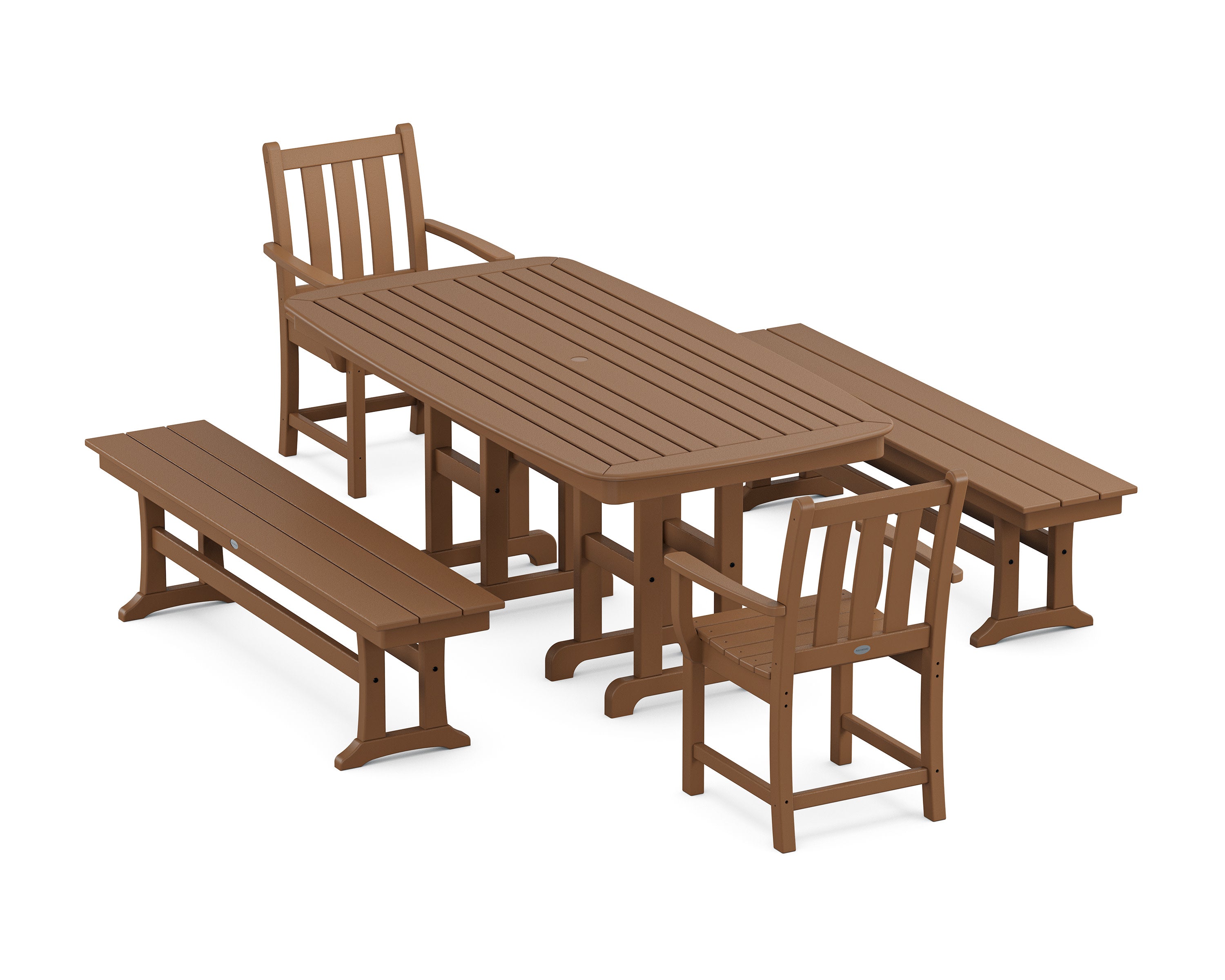 Traditional Garden 5-Piece Dining Set with Benches in Teak